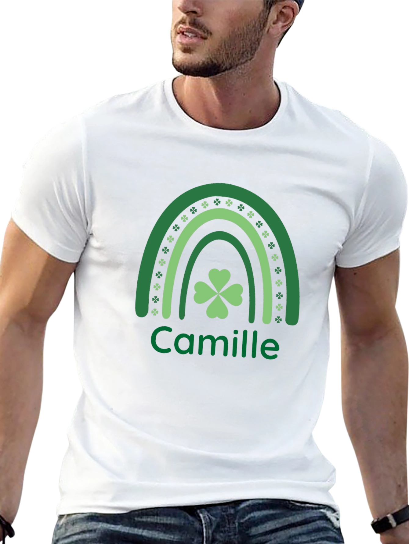 Camille St. Patricks Day Shamrock Rainbow Personalized T-Shirt