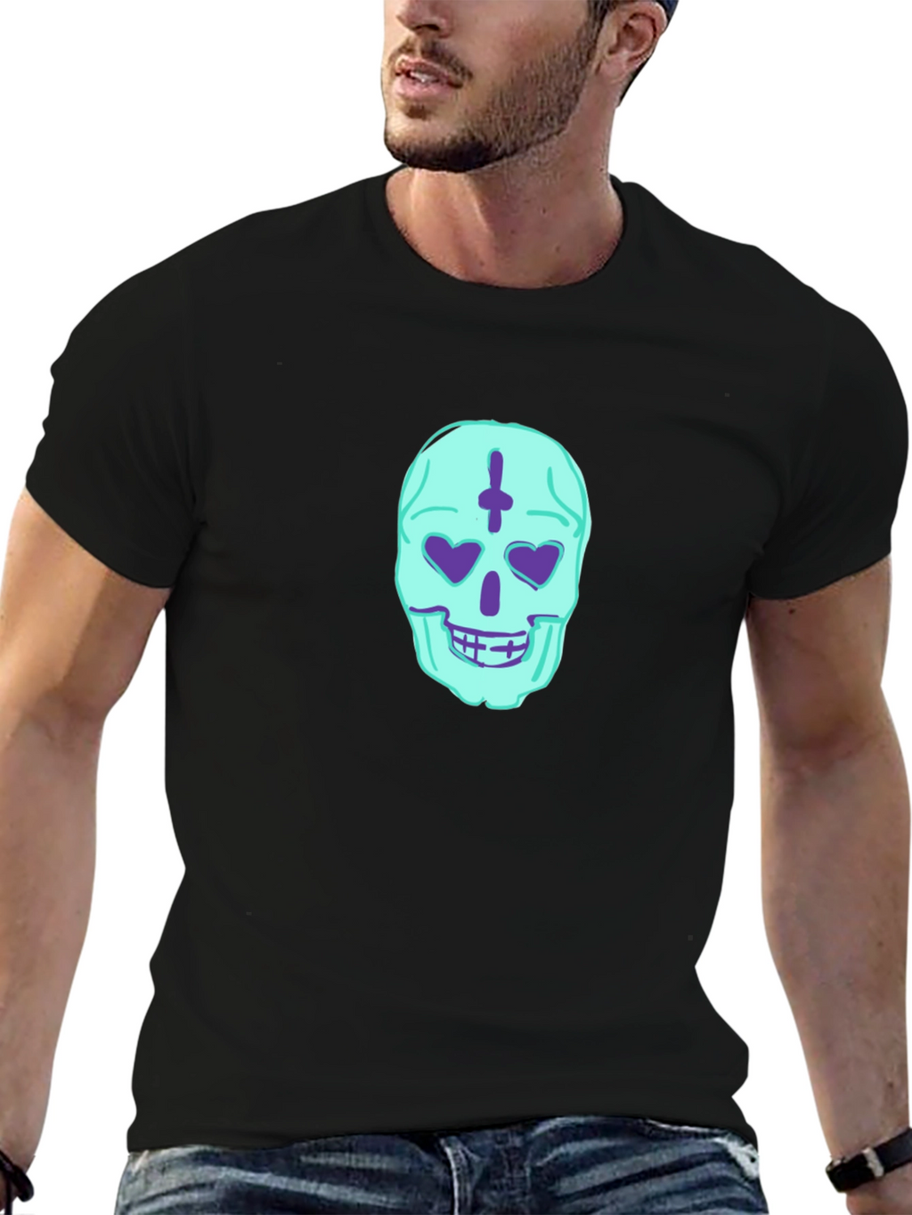 Skull Heart Eyes Graphic Tee - Black