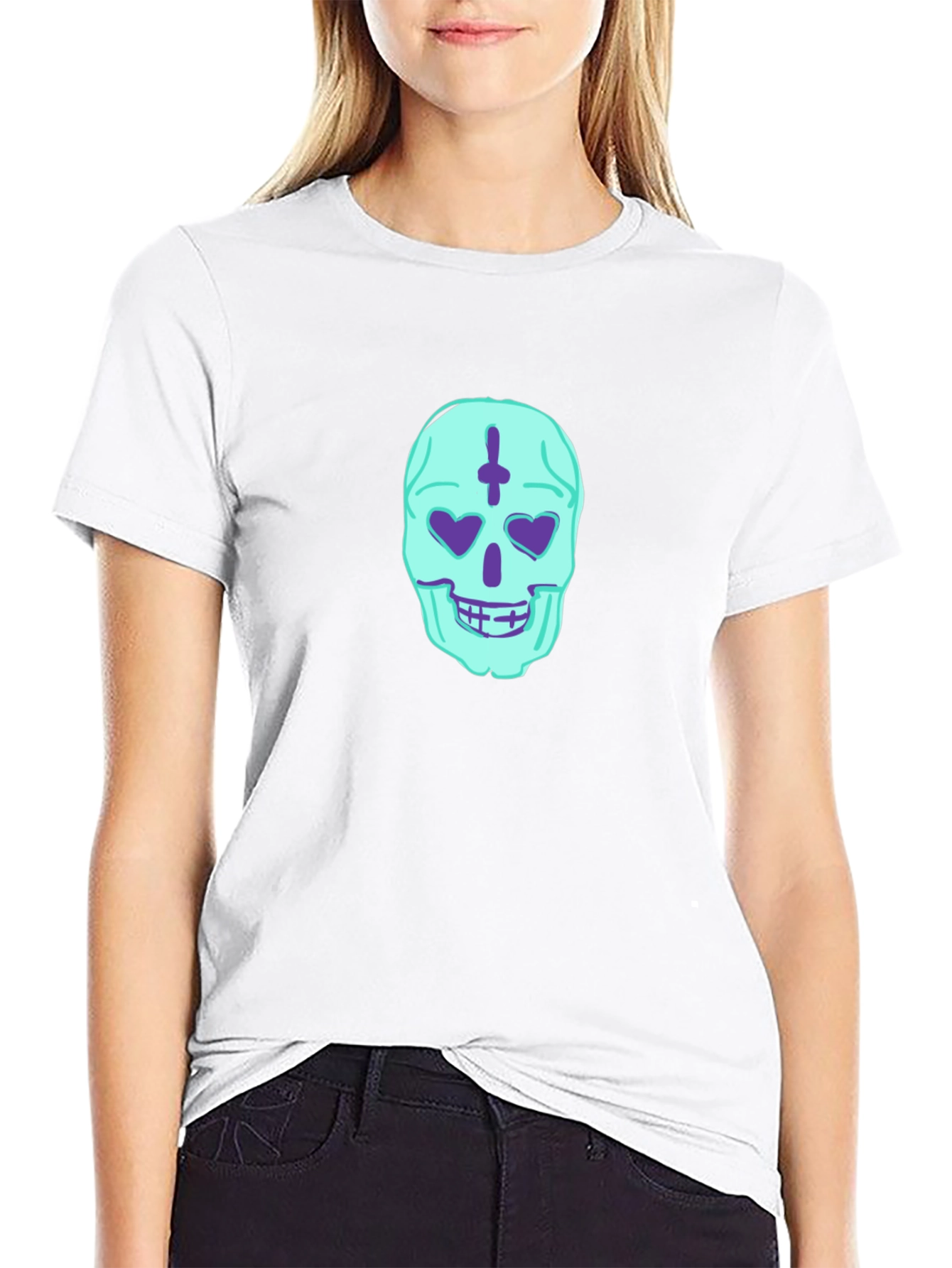 Skull Heart Eyes Graphic Tee - Black