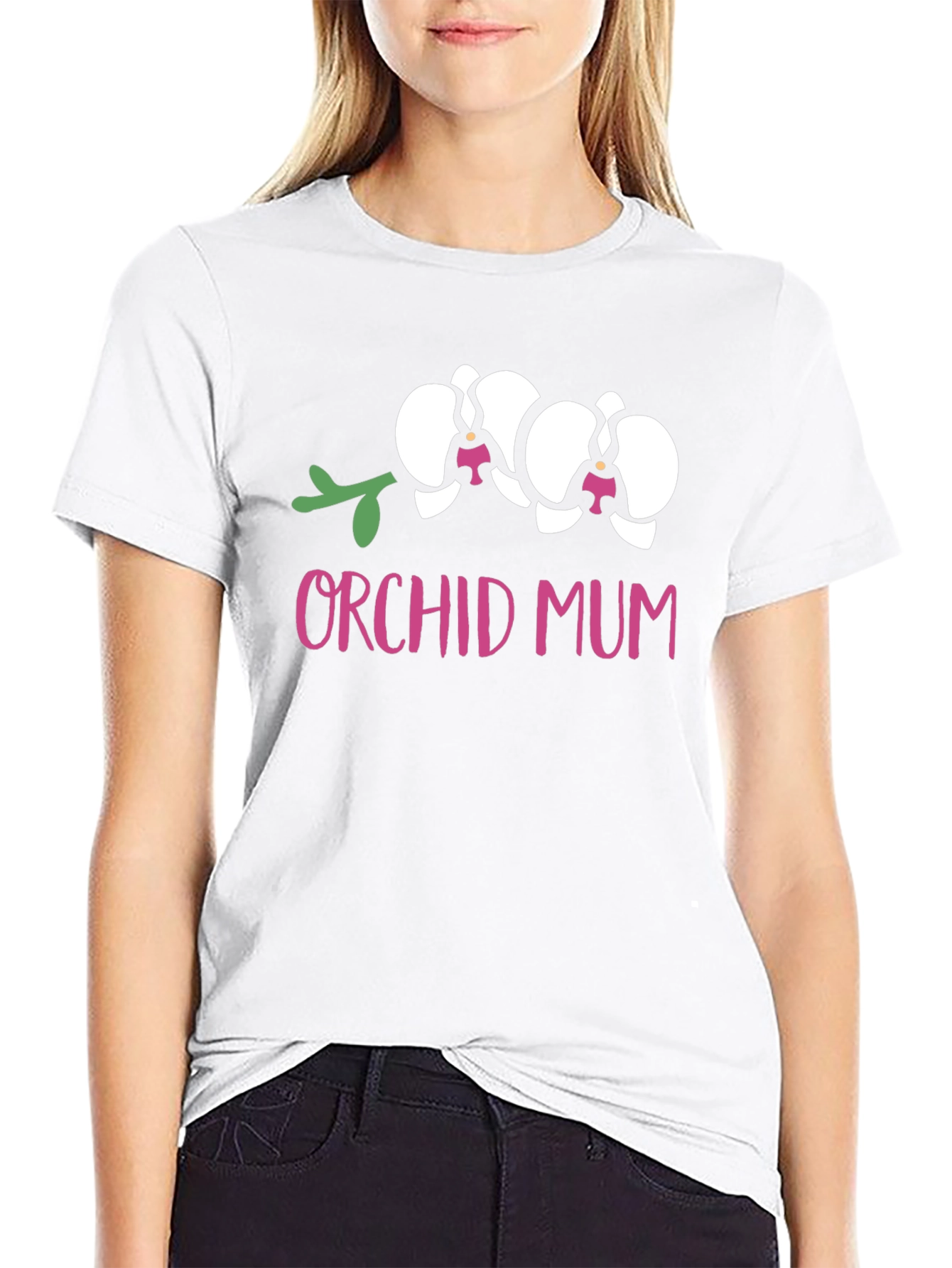 Orchid Mum Graphic Tee - Black Cotton T-Shirt