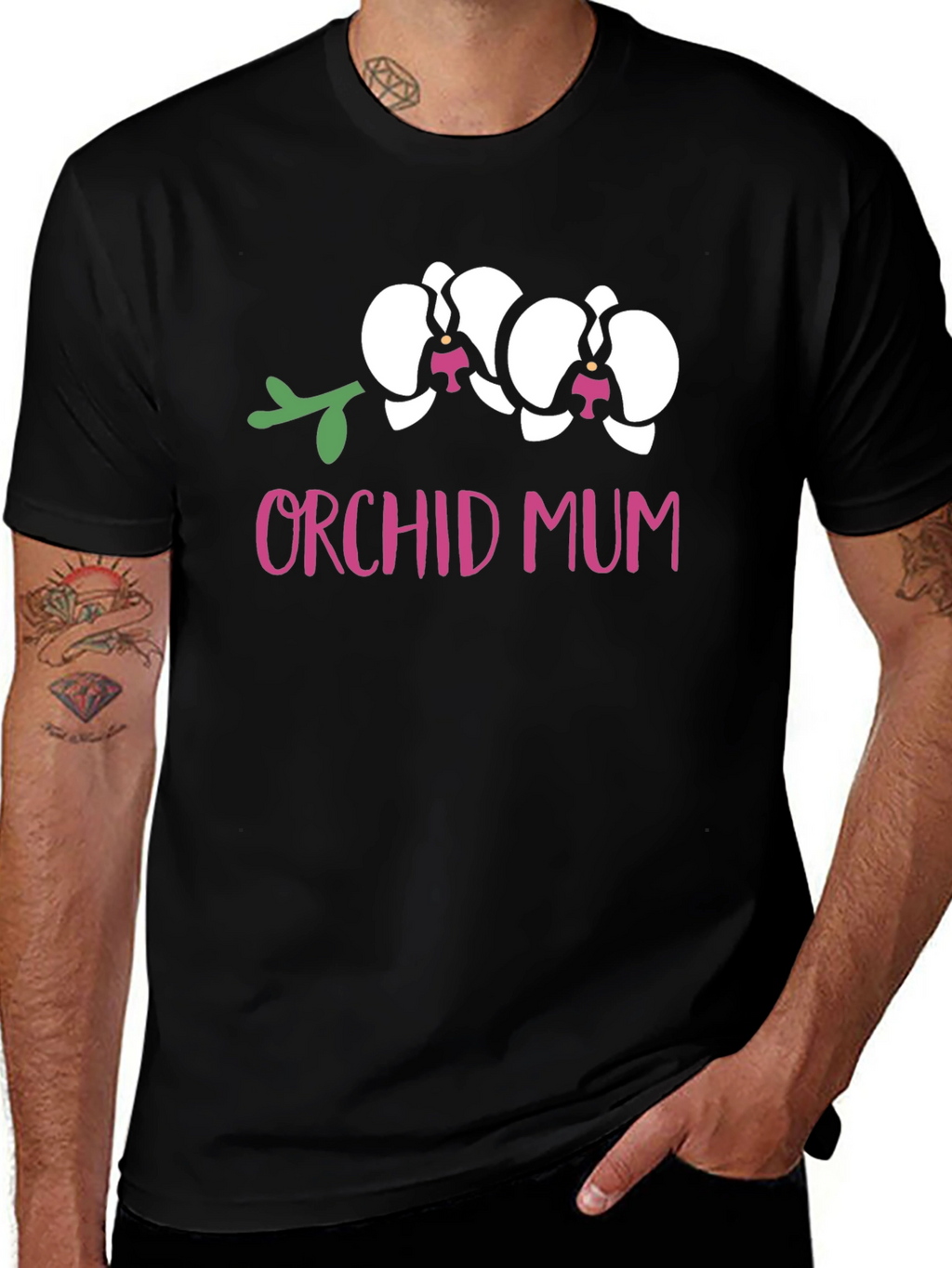 Orchid Mum Graphic Tee - Black Cotton T-Shirt