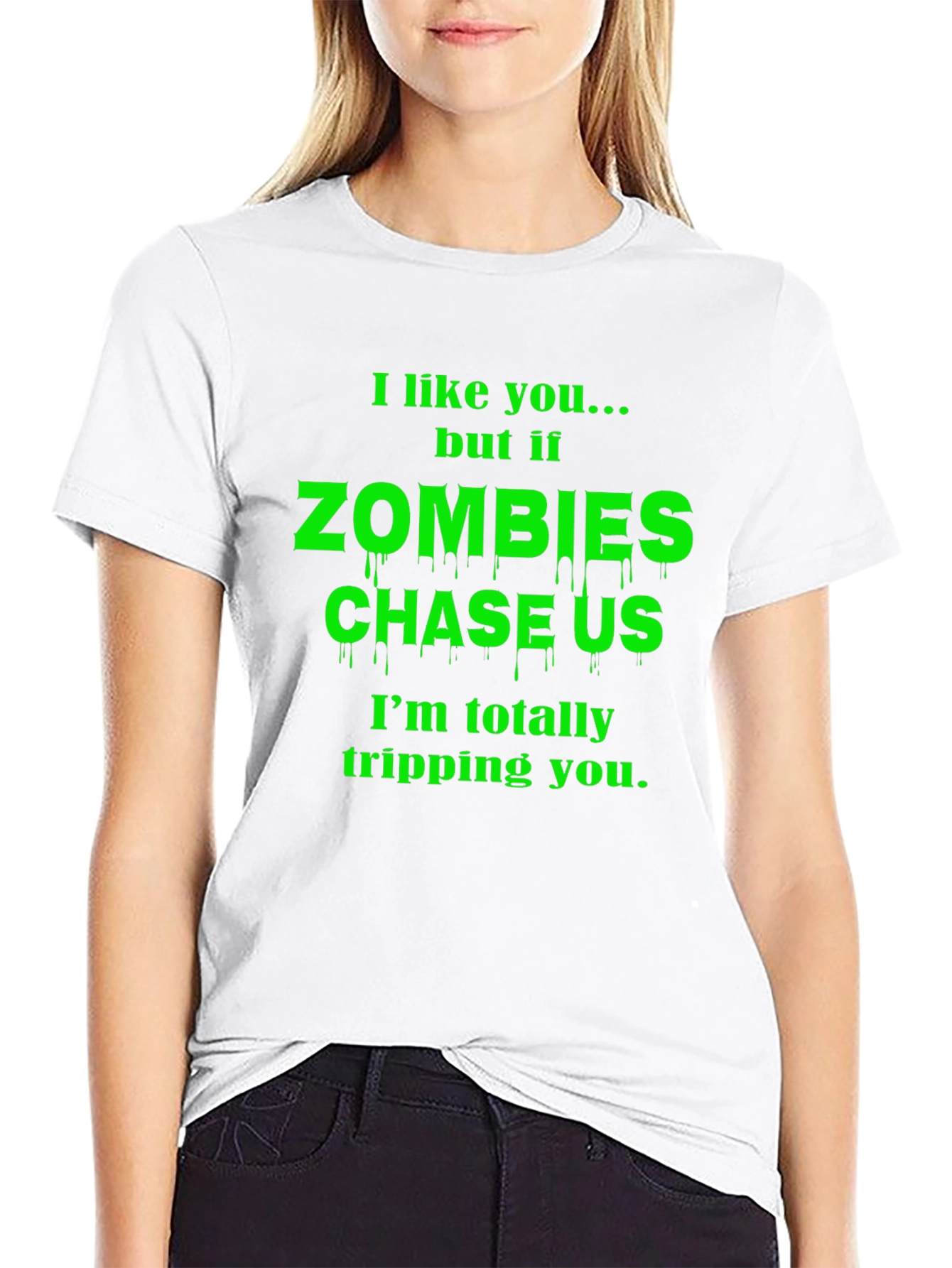 Zombie Chase Funny Graphic T-Shirt
