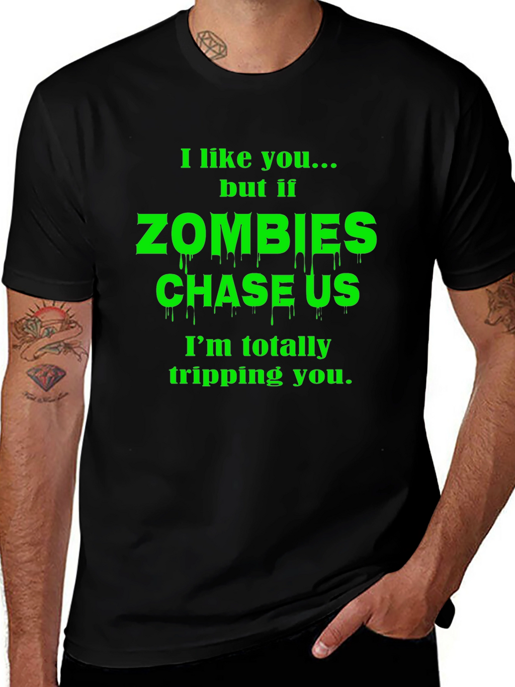 Zombie Chase Funny Graphic T-Shirt