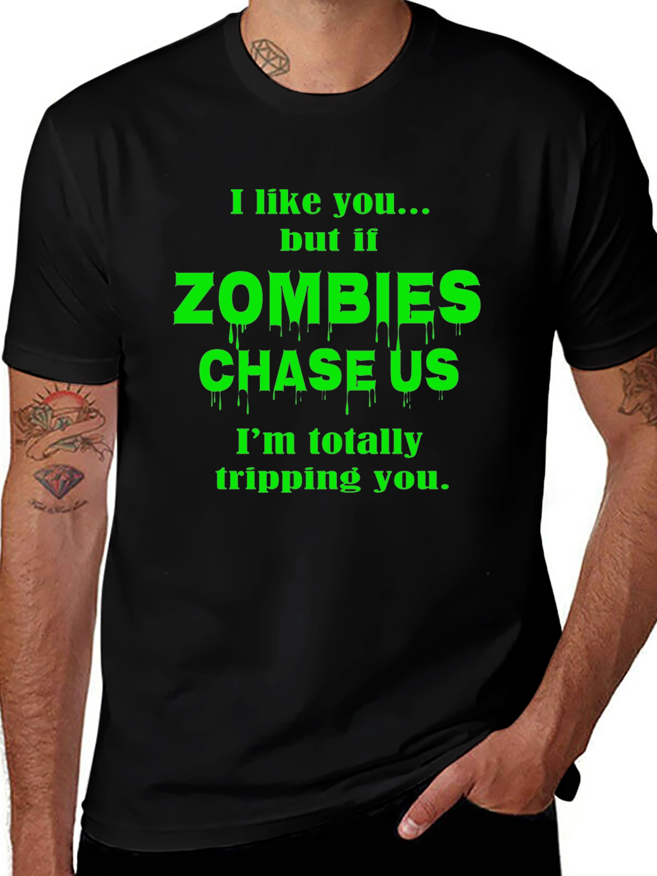 Zombie Chase Funny Graphic T-Shirt