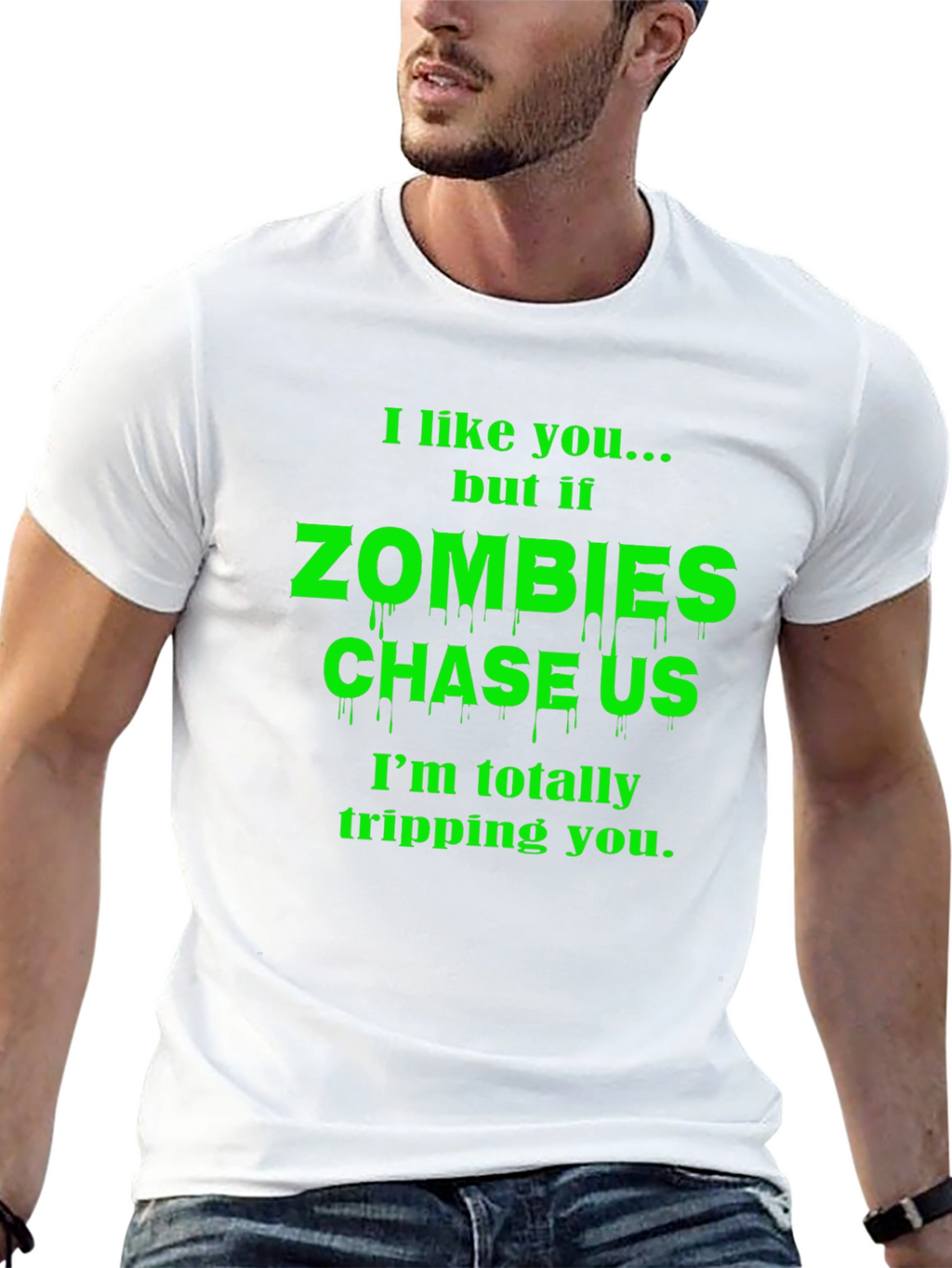 Zombie Chase Funny Graphic T-Shirt