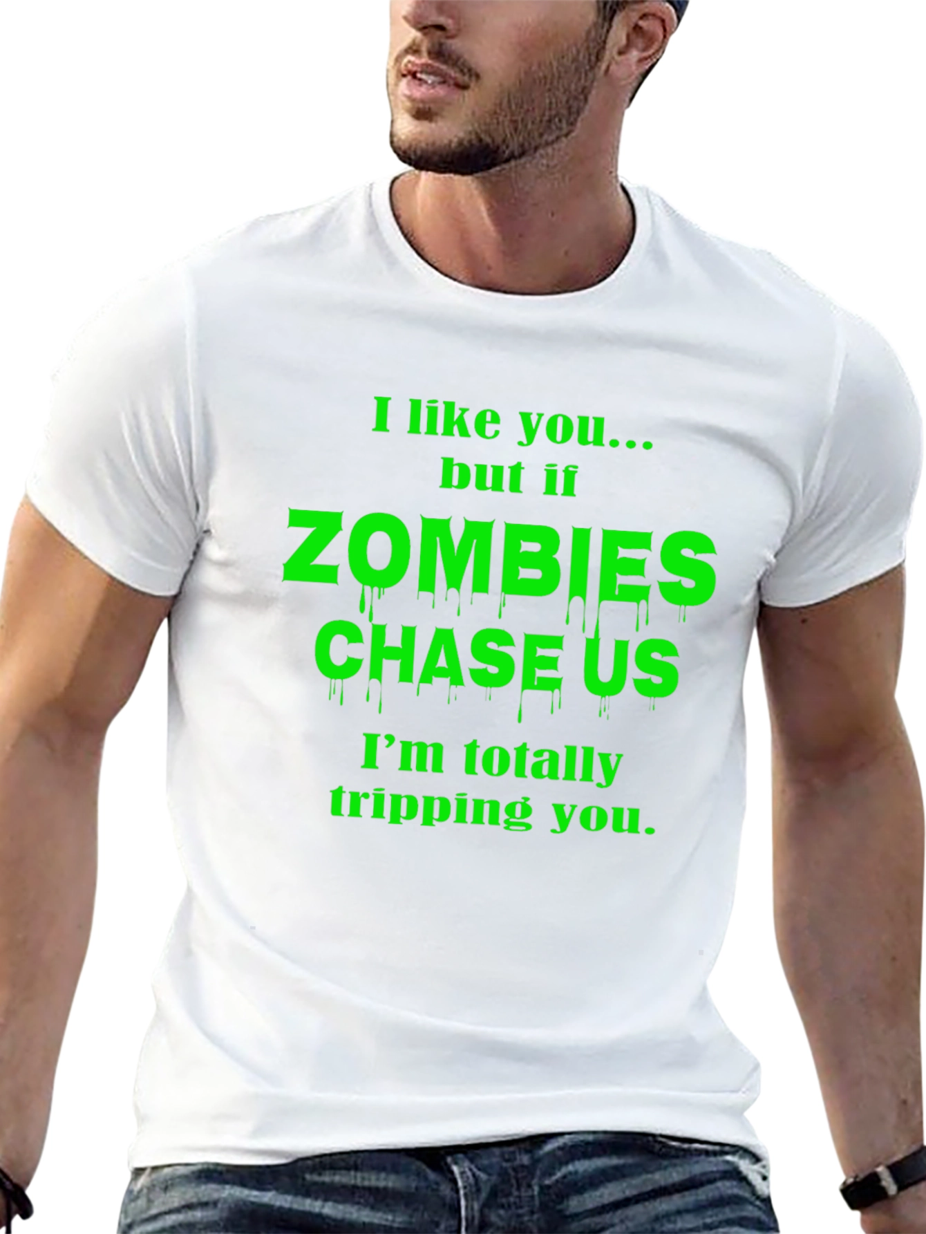 Zombie Chase Funny Graphic T-Shirt