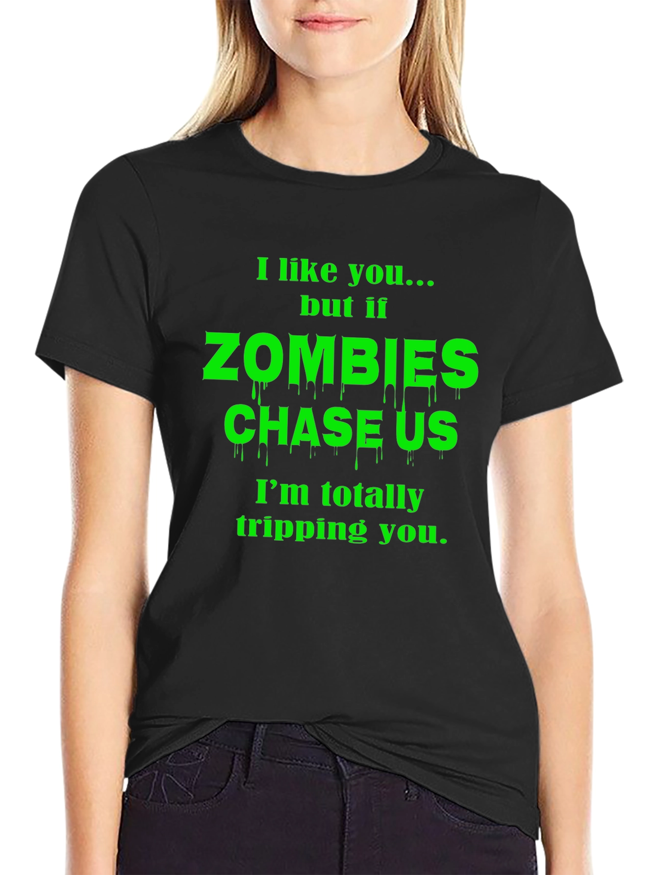 Zombie Chase Funny Graphic T-Shirt