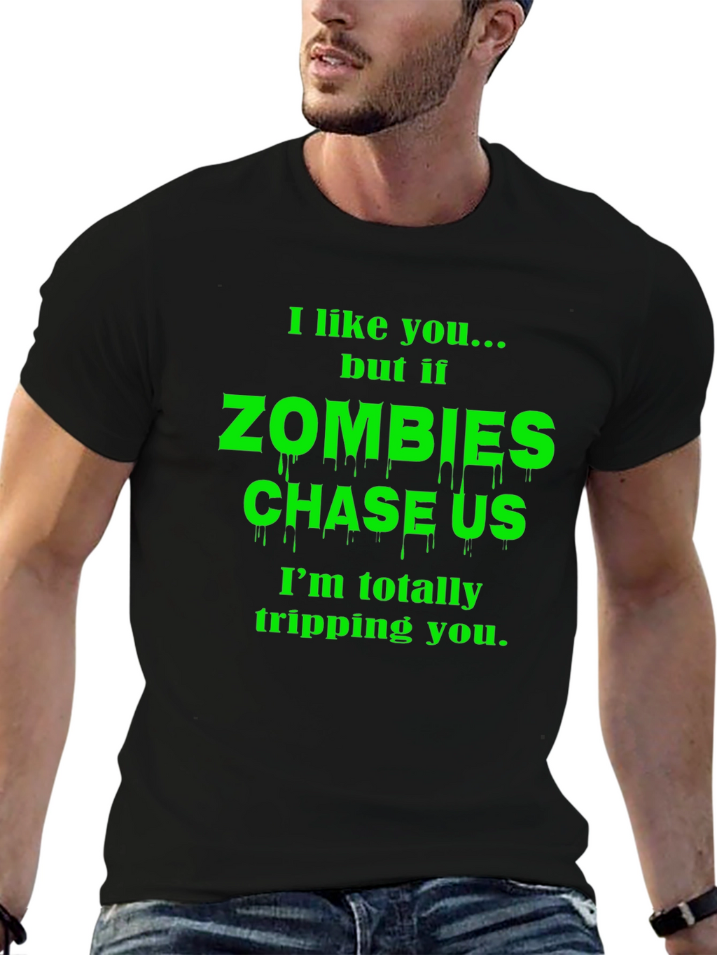 Zombie Chase Funny Graphic T-Shirt
