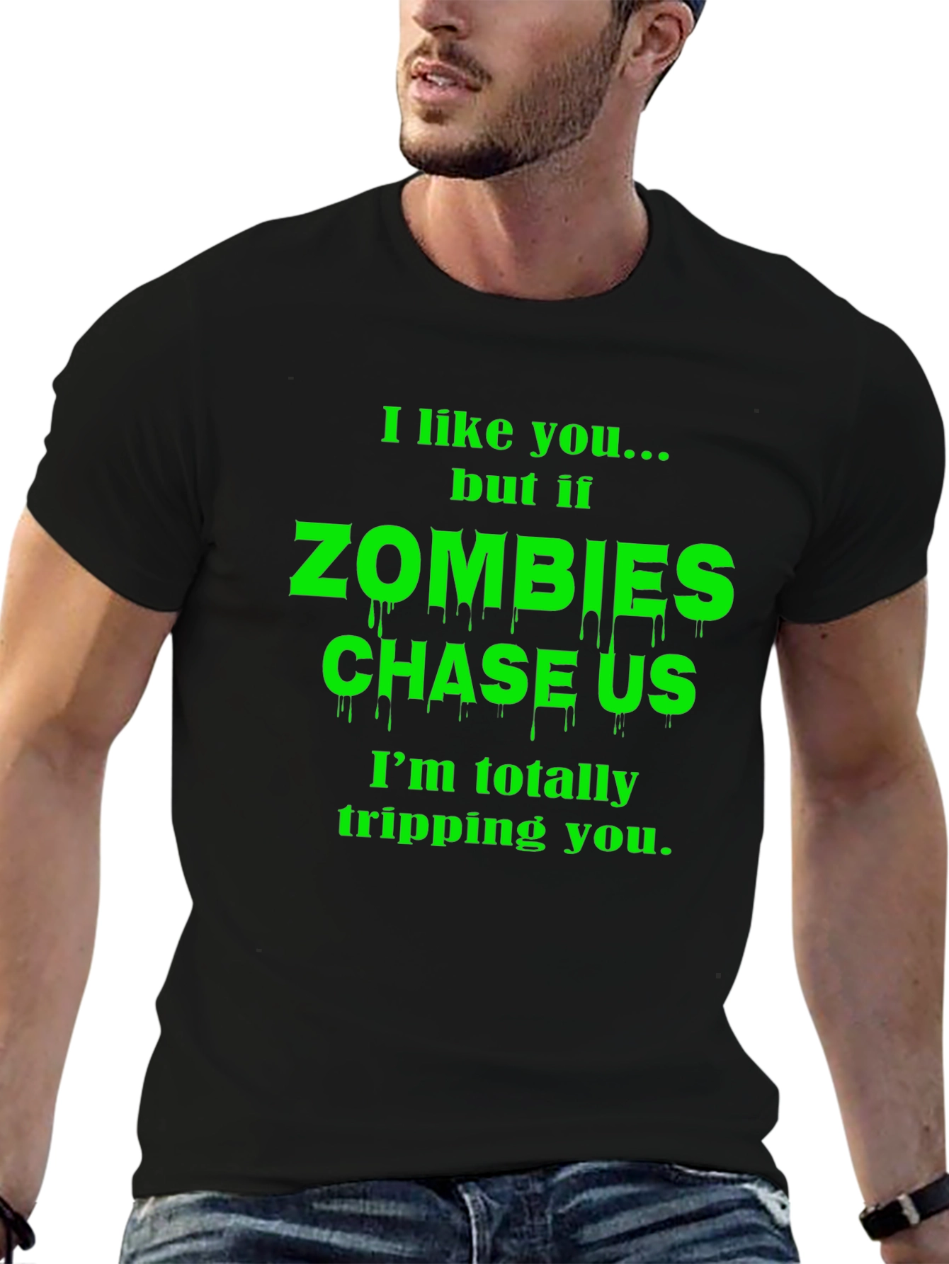 Zombie Chase Funny Graphic T-Shirt