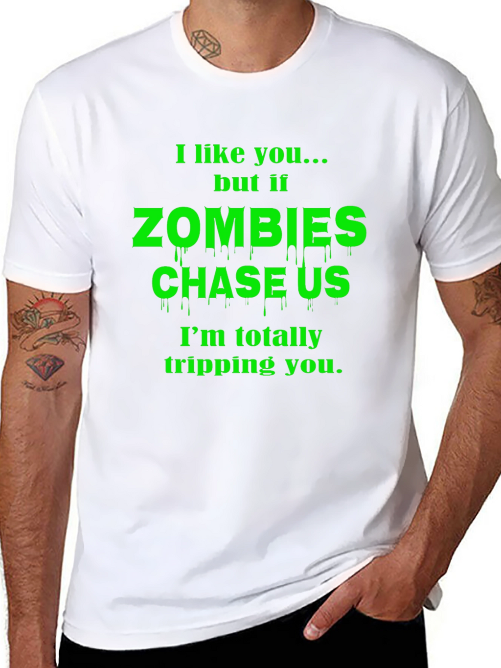 Zombie Chase Funny Graphic T-Shirt