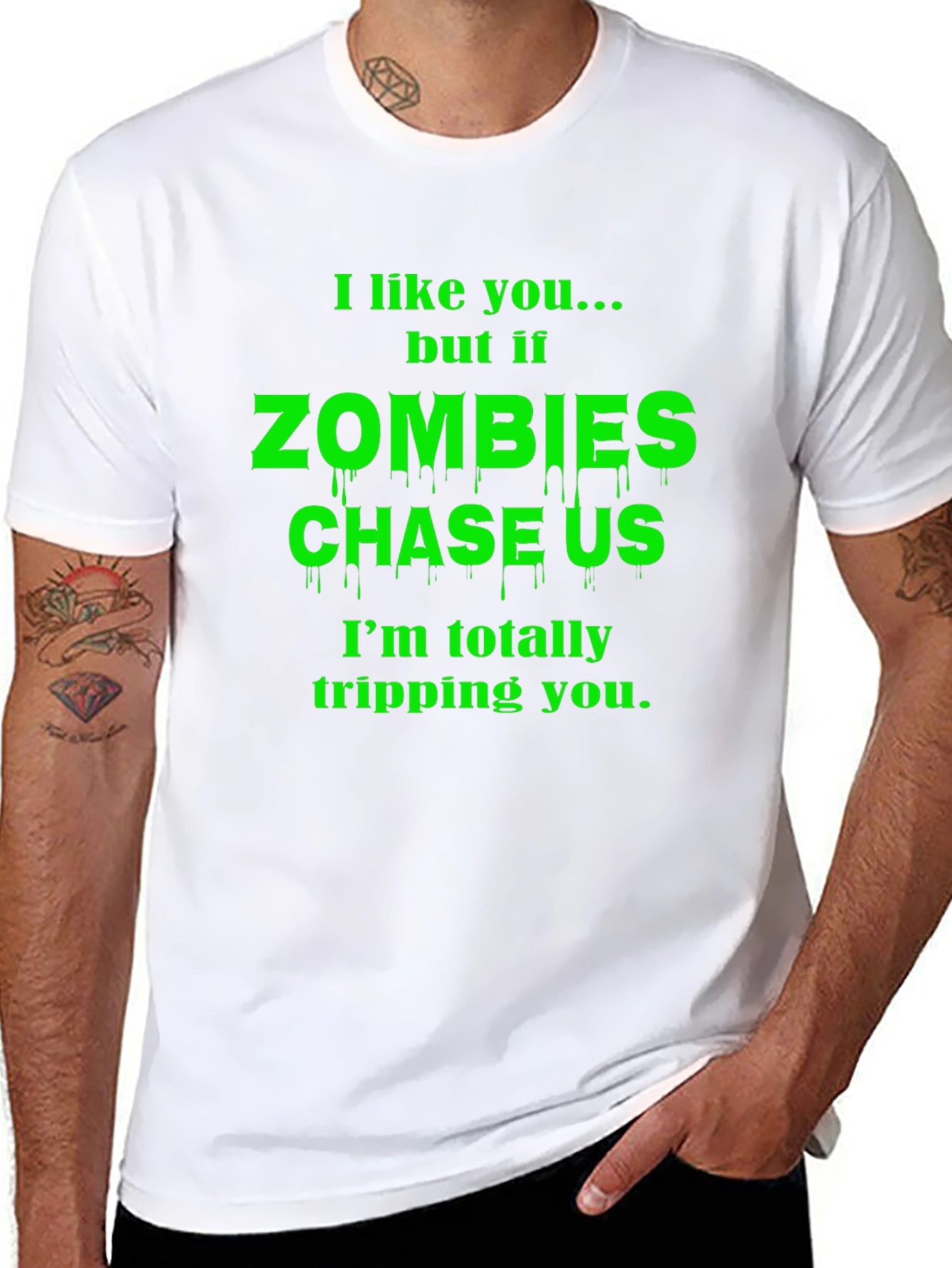 Zombie Chase Funny Graphic T-Shirt