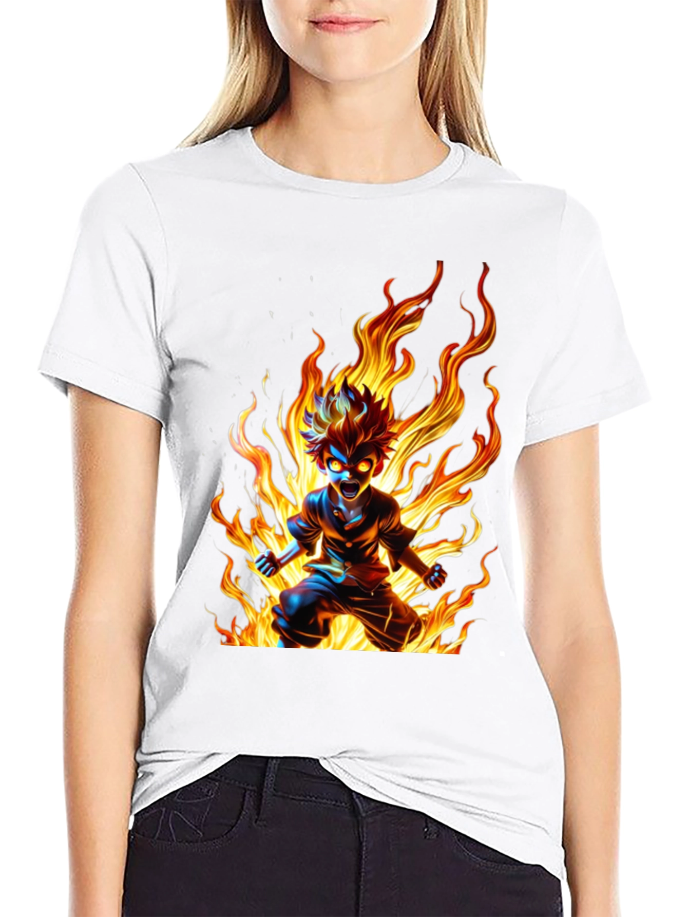 Anime Fire Fury Graphic Tee - Black