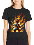 Anime Fire Fury Graphic Tee - Black