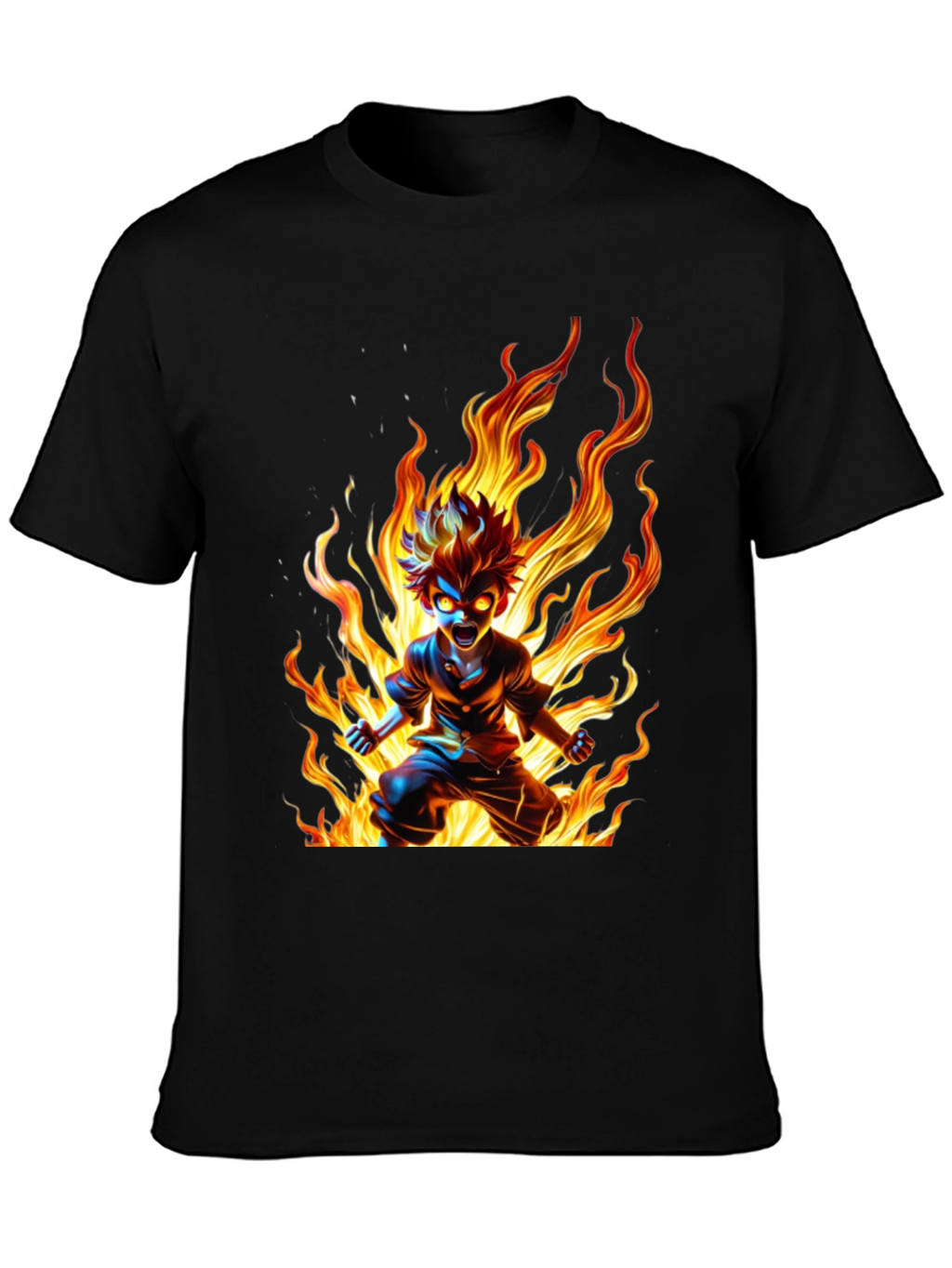 Anime Fire Fury Graphic Tee - Black