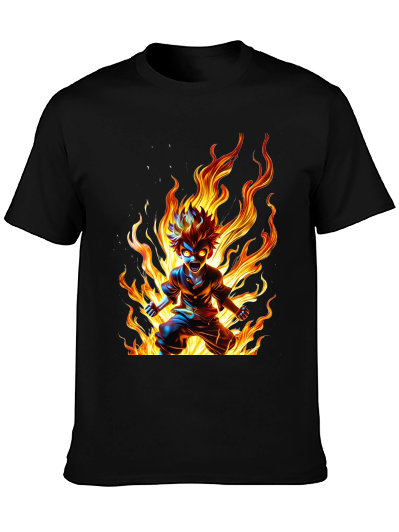 Anime Fire Fury Graphic Tee - Black