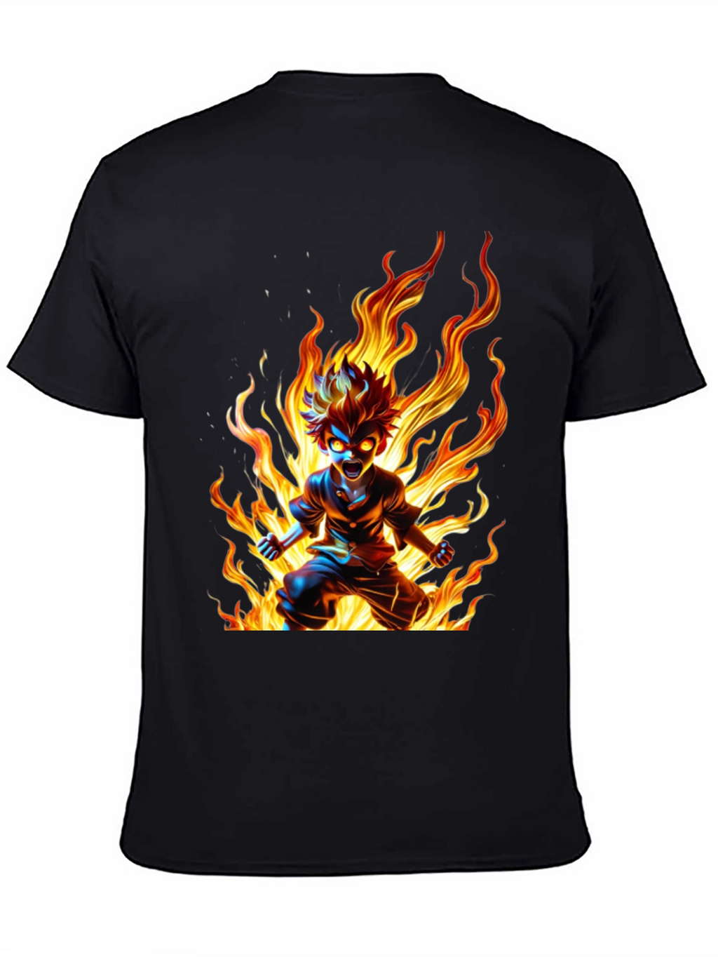 Anime Fire Fury Graphic Tee - Black