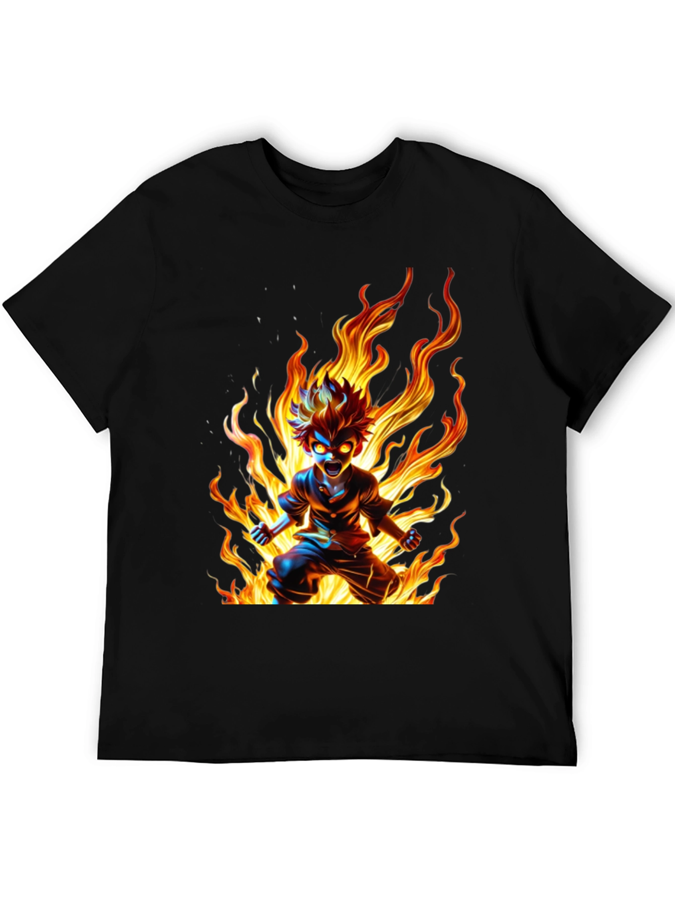 Anime Fire Fury Graphic Tee - Black