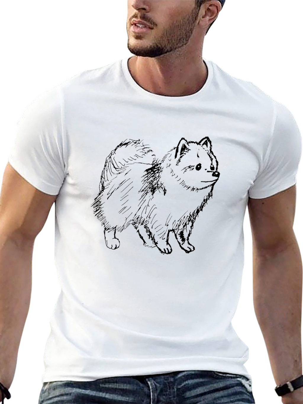 Cute Dog Sketch Graphic Tee - Black Cotton T-Shirt