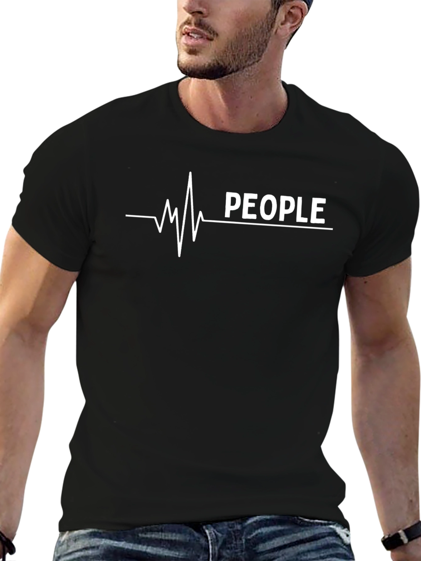 People Heartbeat Graphic Tee - Black Cotton T-Shirt