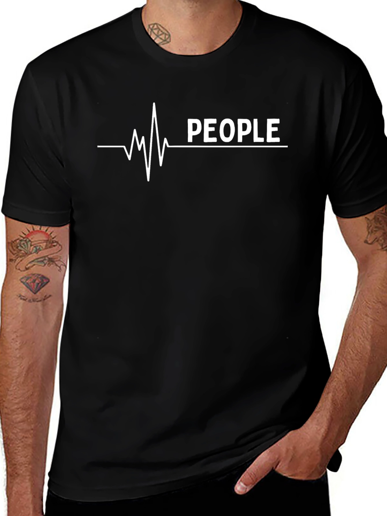 People Heartbeat Graphic Tee - Black Cotton T-Shirt