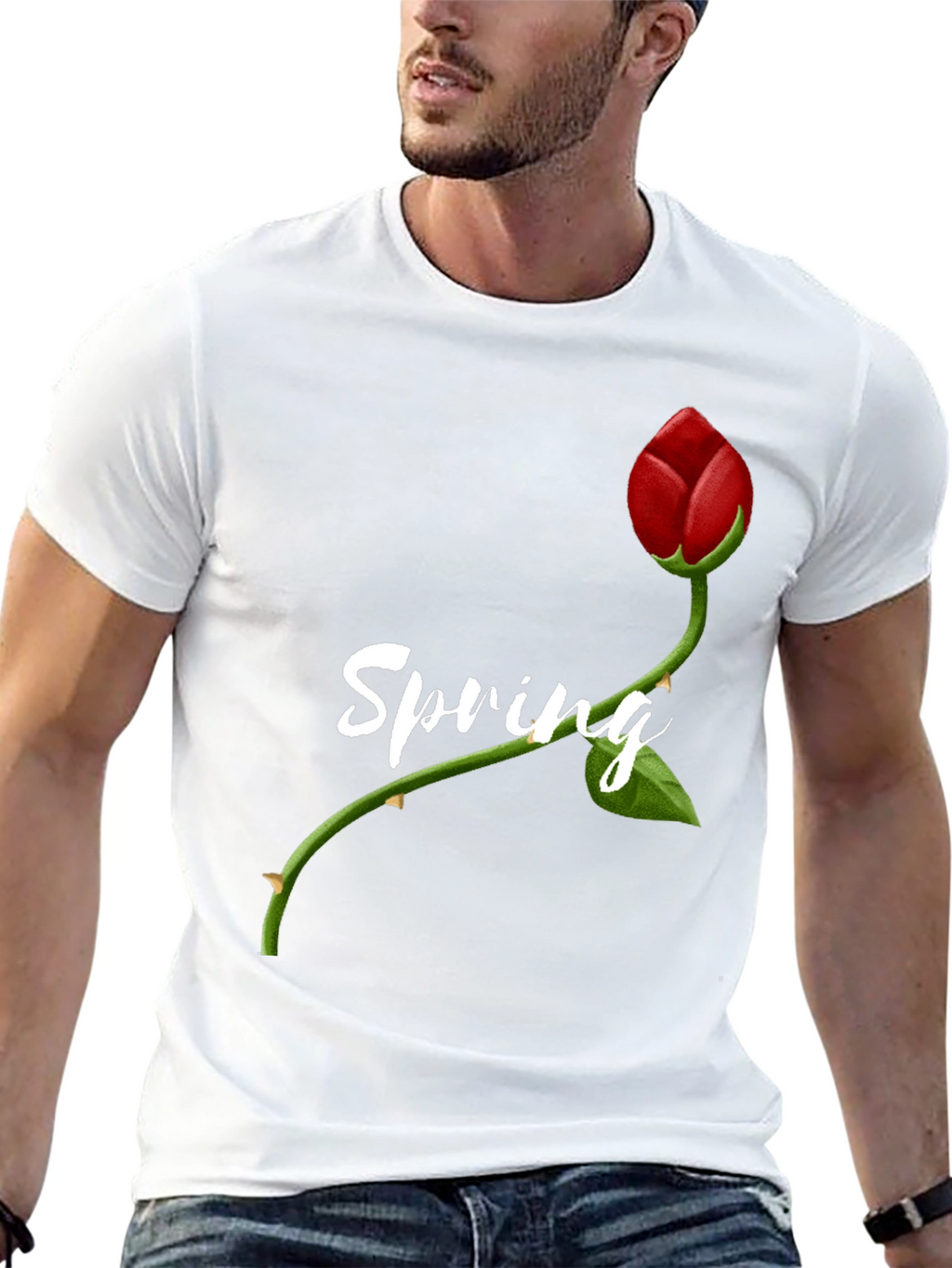 Spring Rose Graphic Tee - Stylish Mens T-Shirt