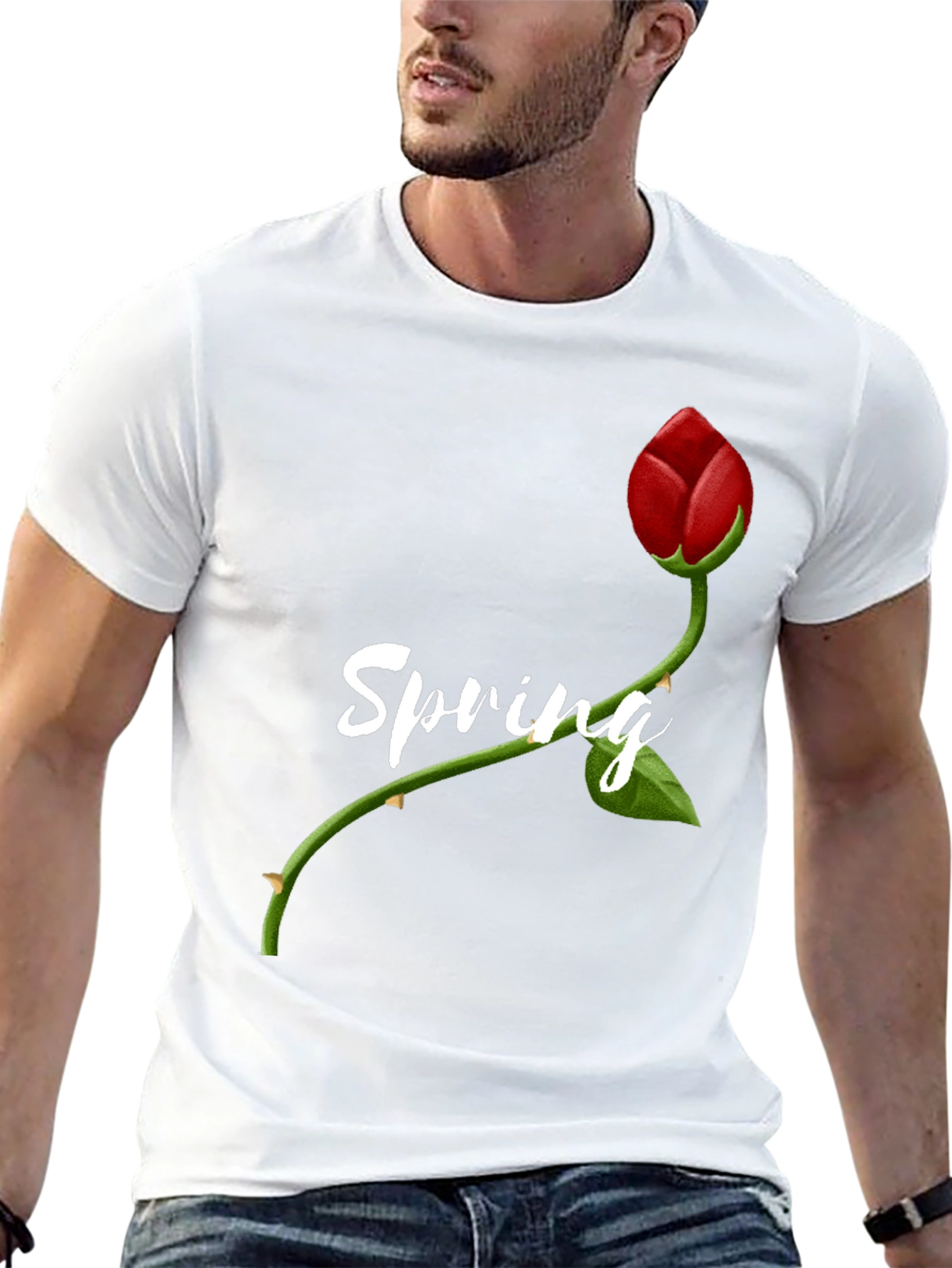 Spring Rose Graphic Tee - Stylish Mens T-Shirt