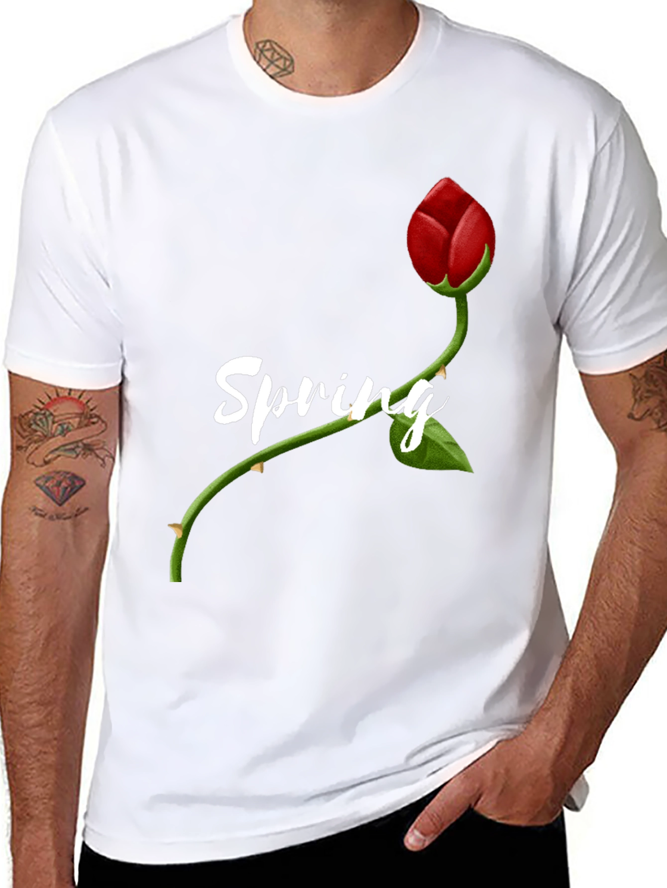 Spring Rose Graphic Tee - Stylish Mens T-Shirt