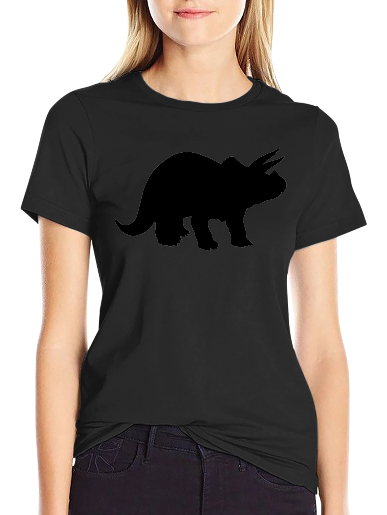 Triceratops Silhouette Graphic Tee - Black Casual Shirt