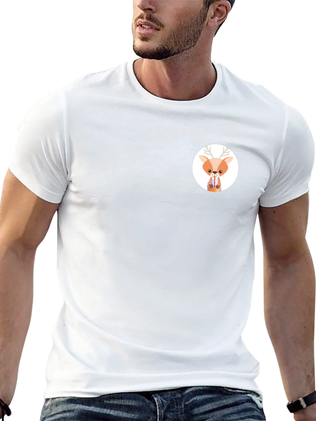 Black T-Shirt with Cute Deer Graphic