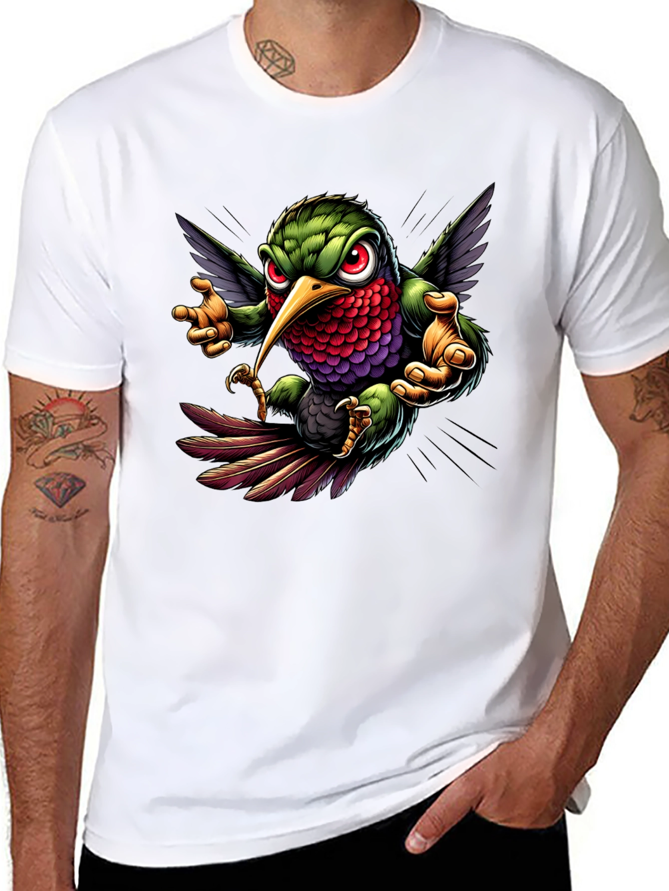 Hummingbird Graphic Tee - Cool Cartoon Bird Design