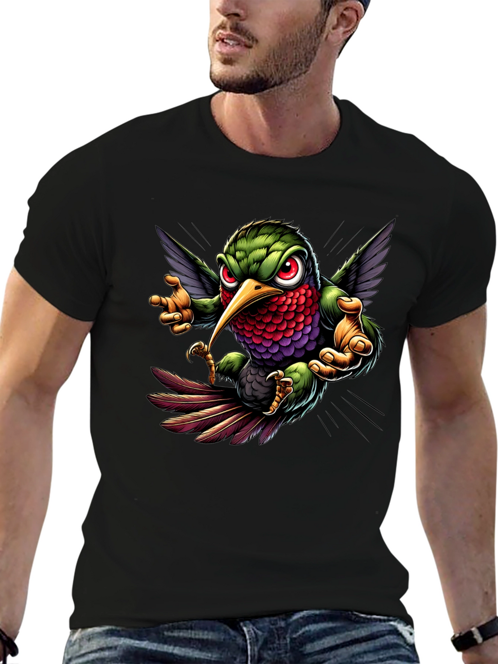 Hummingbird Graphic Tee - Cool Cartoon Bird Design