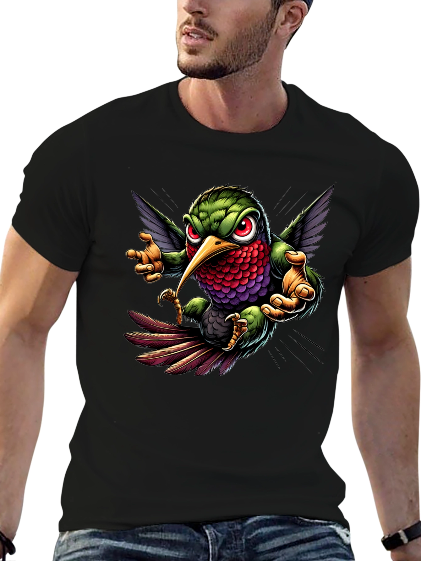 Hummingbird Graphic Tee - Cool Cartoon Bird Design