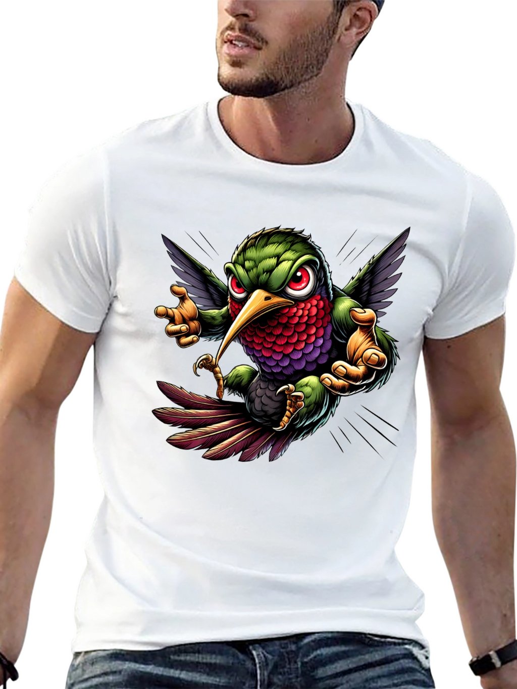 Hummingbird Graphic Tee - Cool Cartoon Bird Design