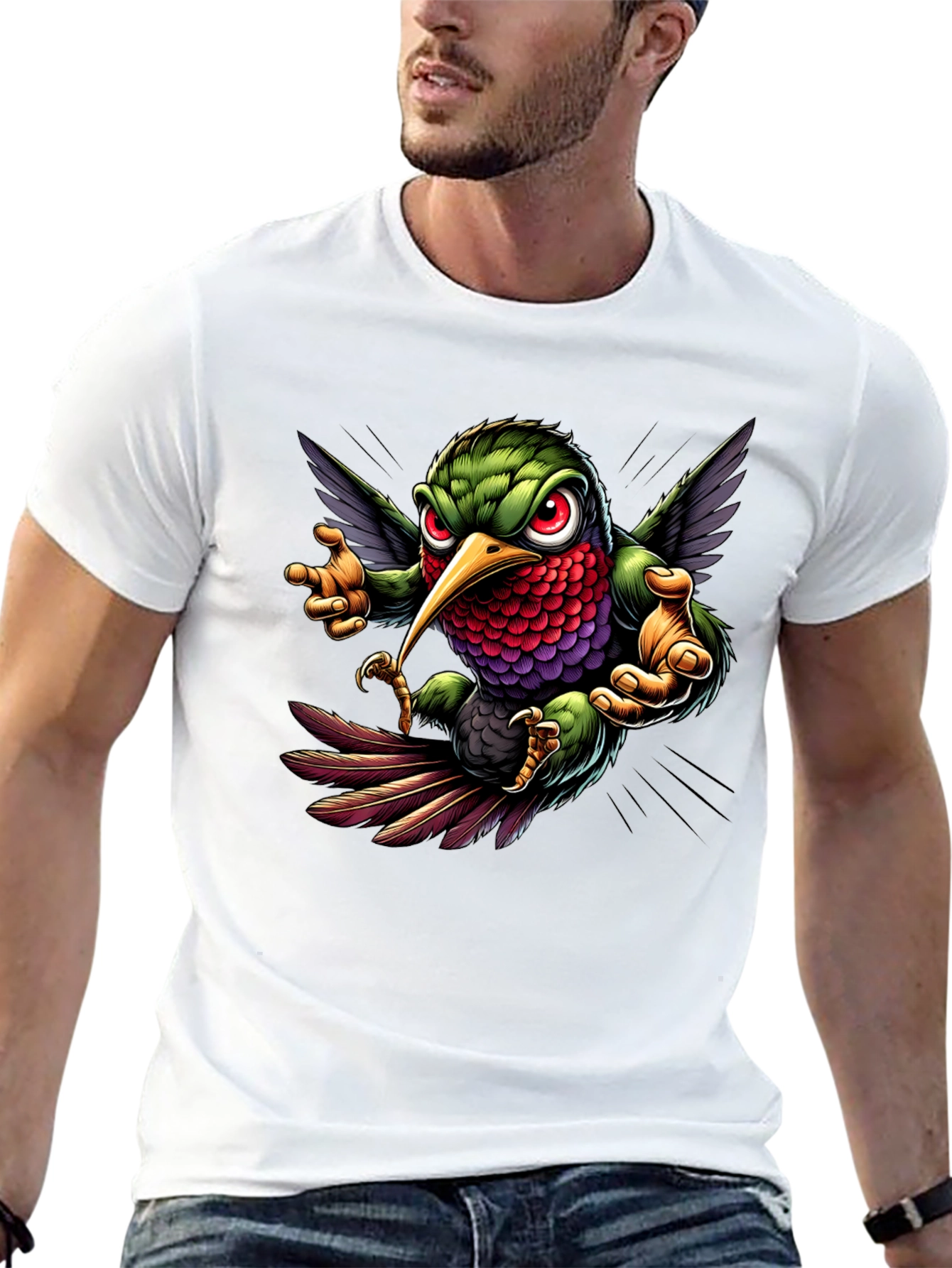Hummingbird Graphic Tee - Cool Cartoon Bird Design