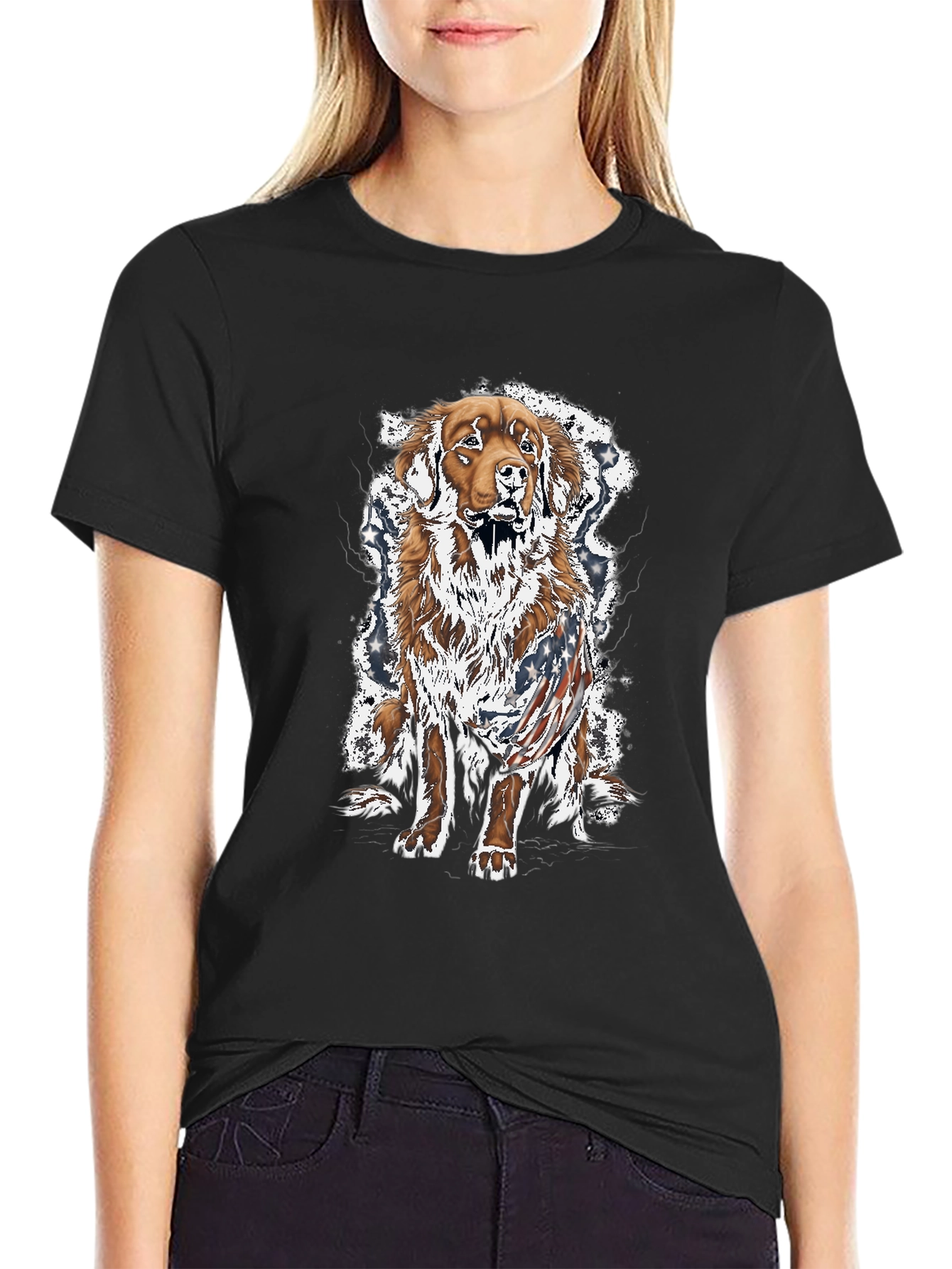 Patriotic Dog Graphic T-Shirt - Unisex Black Tee