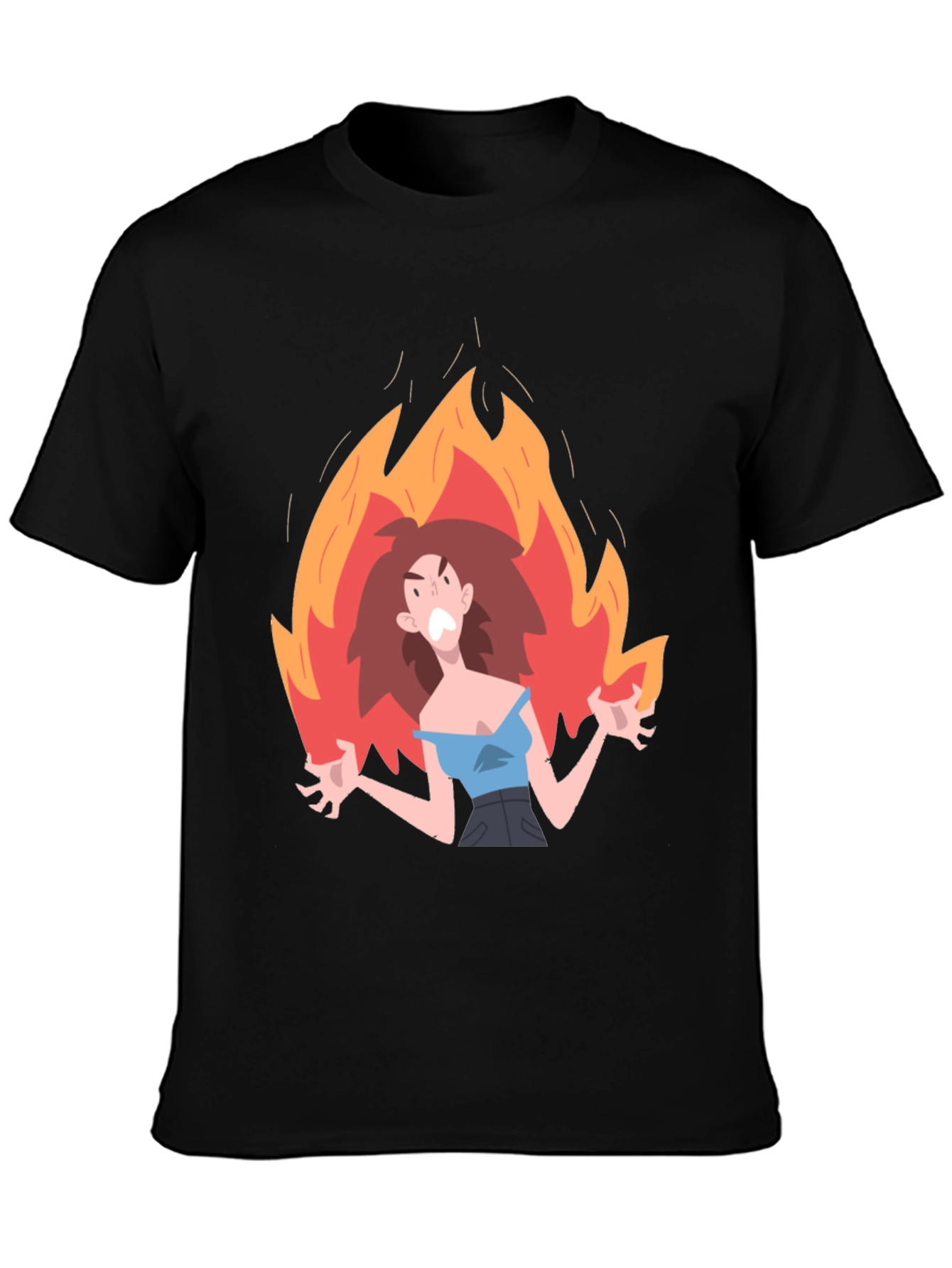 Angry Woman in Flames Graphic Tee - Black