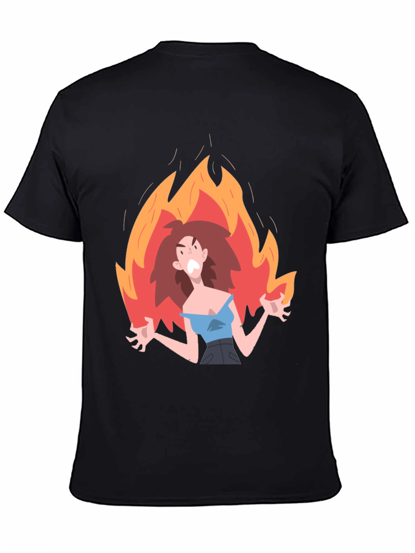 Angry Woman in Flames Graphic Tee - Black