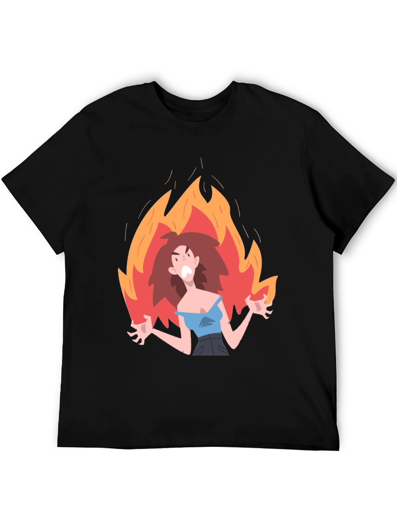 Angry Woman in Flames Graphic Tee - Black