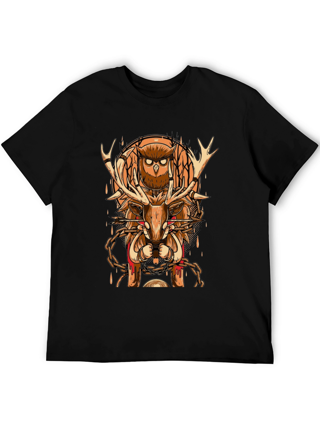 Owl & Deer Graphic Tee - Black Cotton Blend