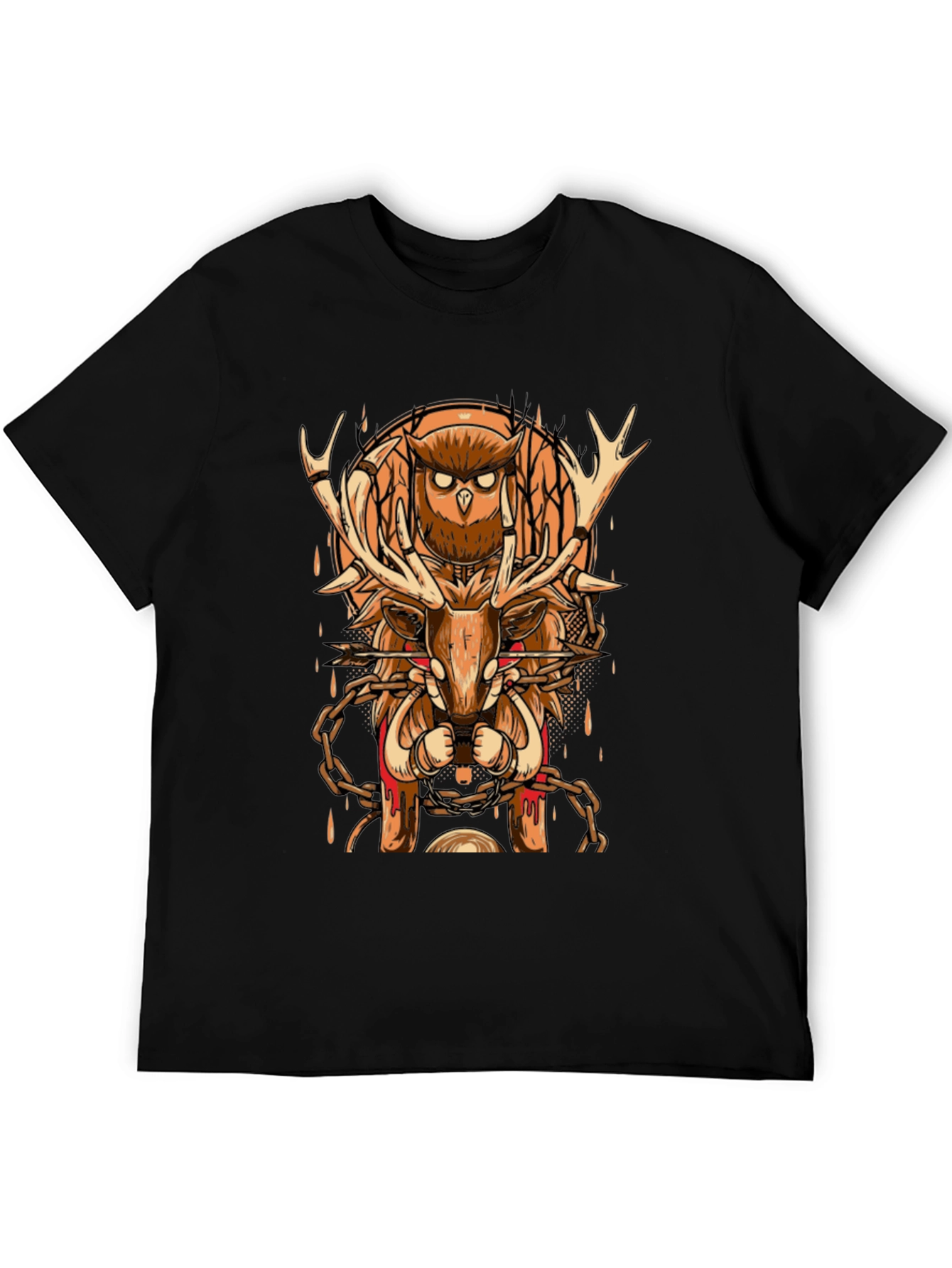 Owl & Deer Graphic Tee - Black Cotton Blend