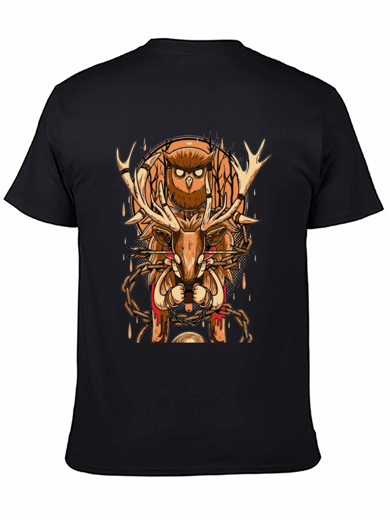 Owl & Deer Graphic Tee - Black Cotton Blend