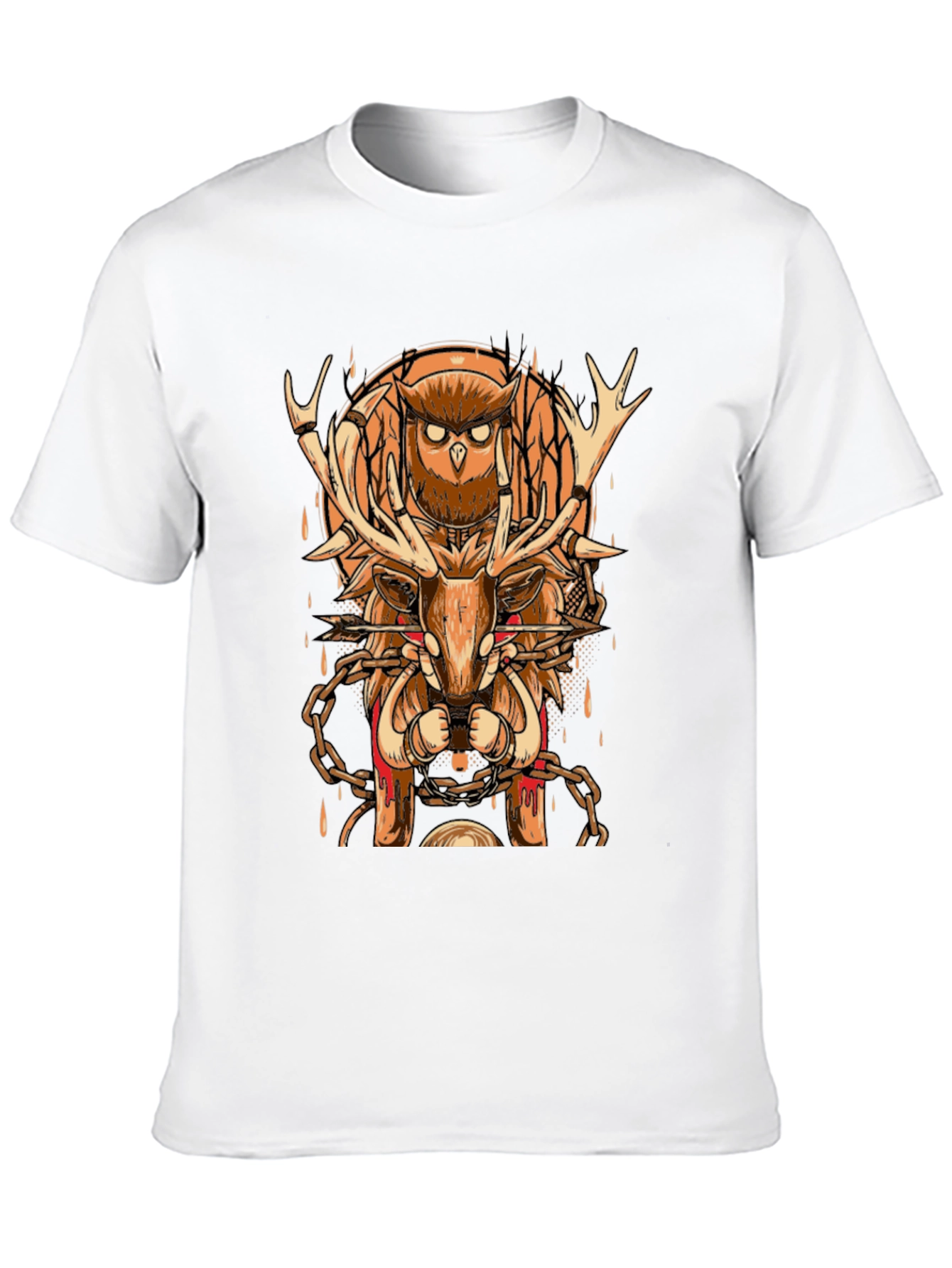 Owl & Deer Graphic Tee - Black Cotton Blend