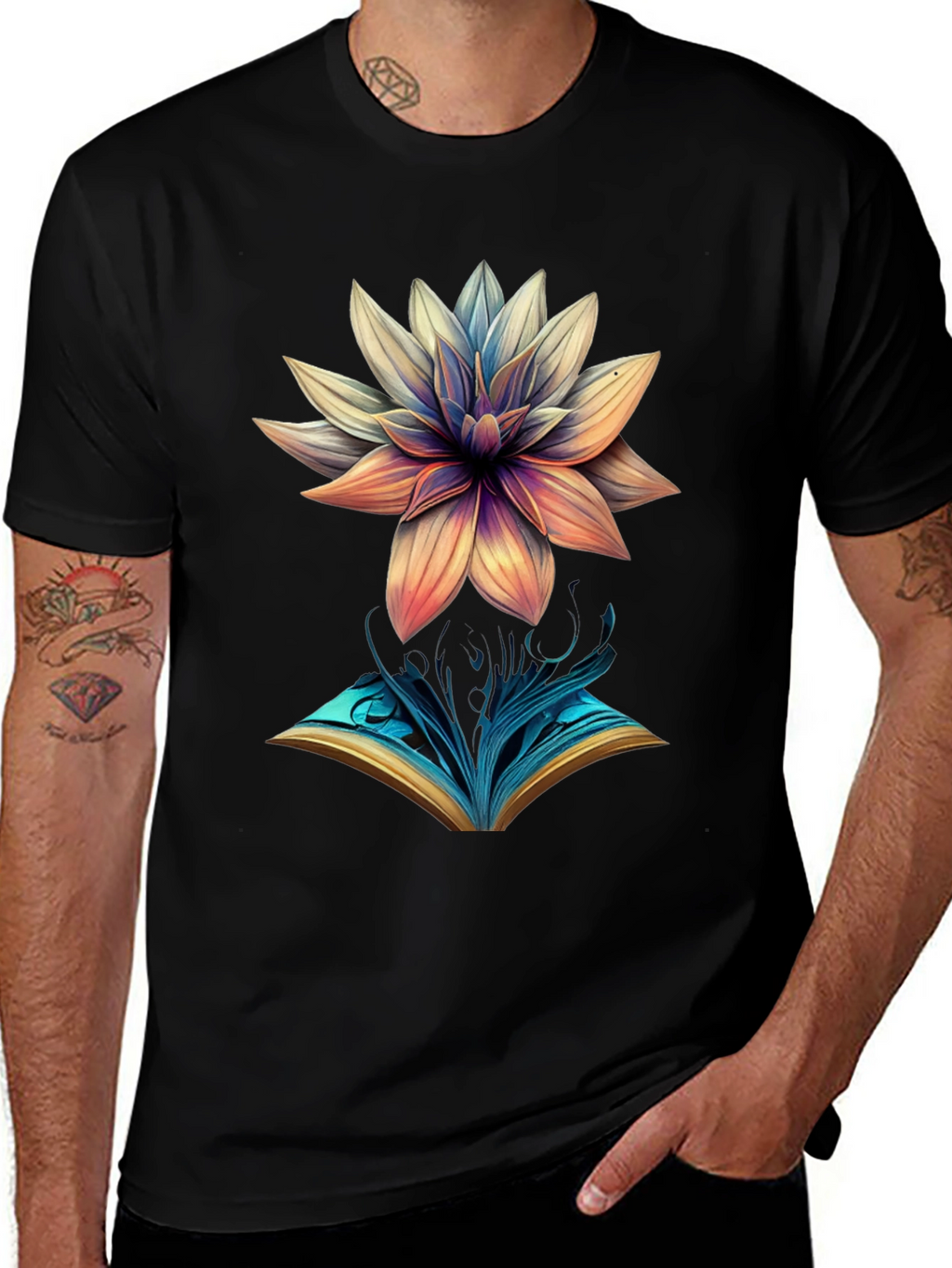 Artistic Flower & Book Graphic Tee