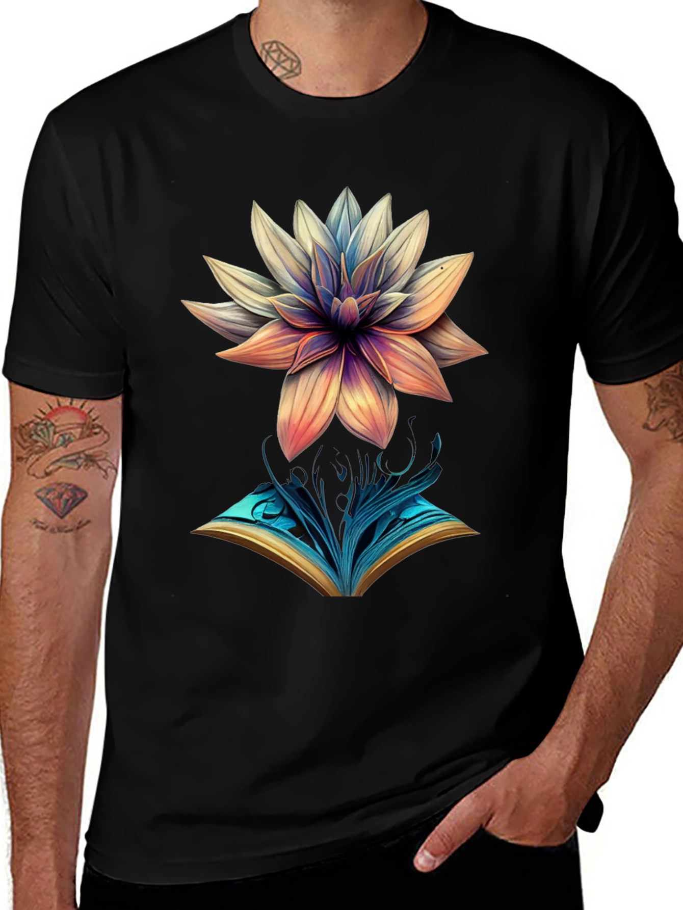 Artistic Flower & Book Graphic Tee