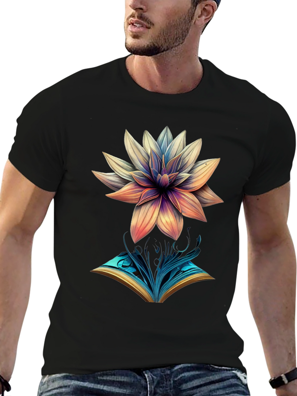 Artistic Flower & Book Graphic Tee
