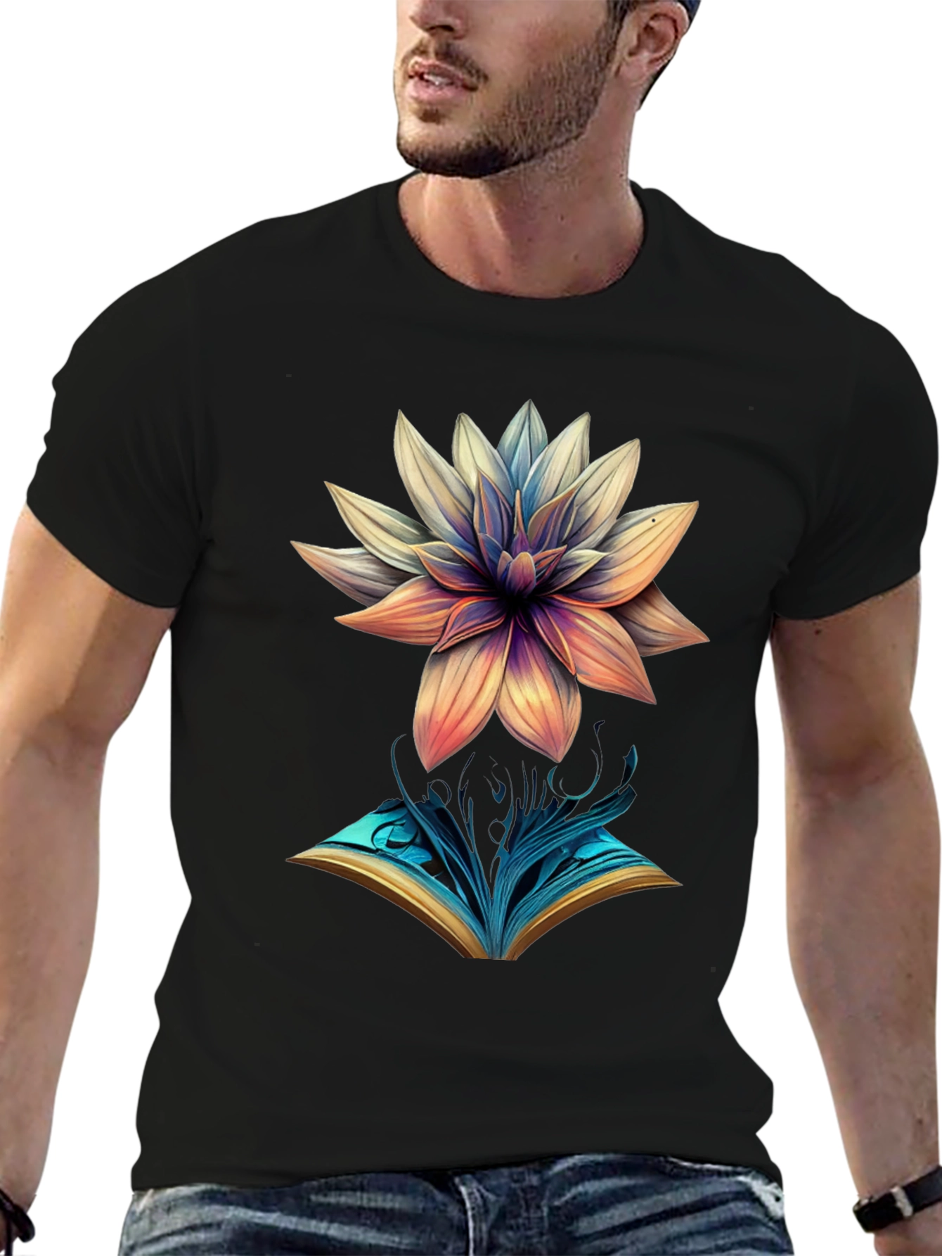 Artistic Flower & Book Graphic Tee