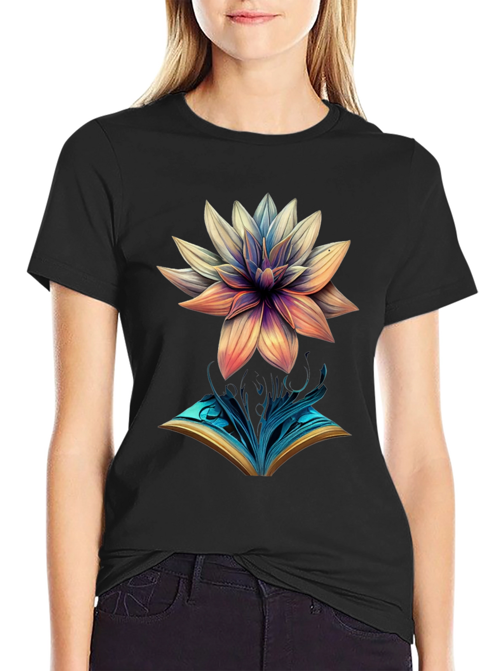 Artistic Flower & Book Graphic Tee