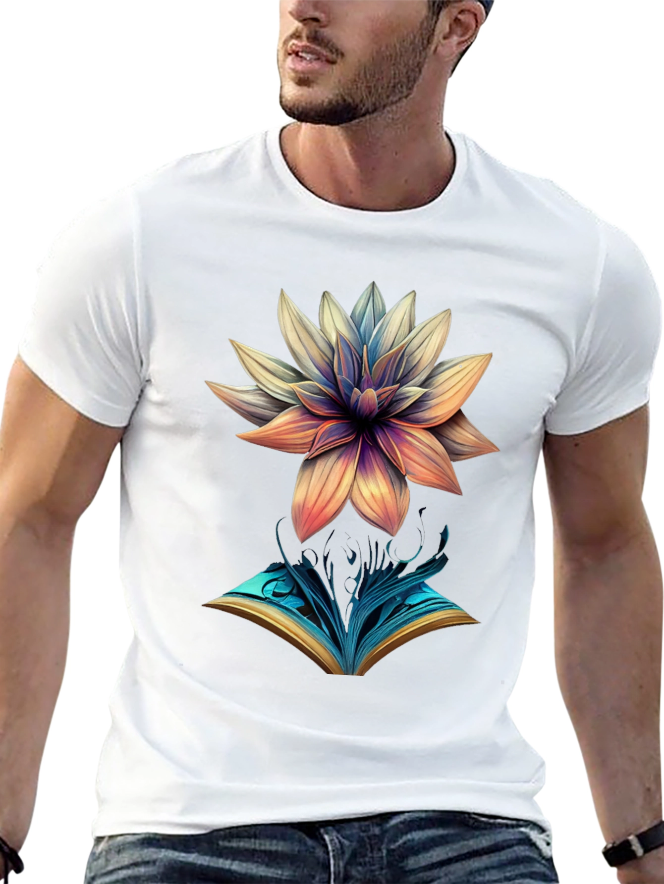 Artistic Flower & Book Graphic Tee