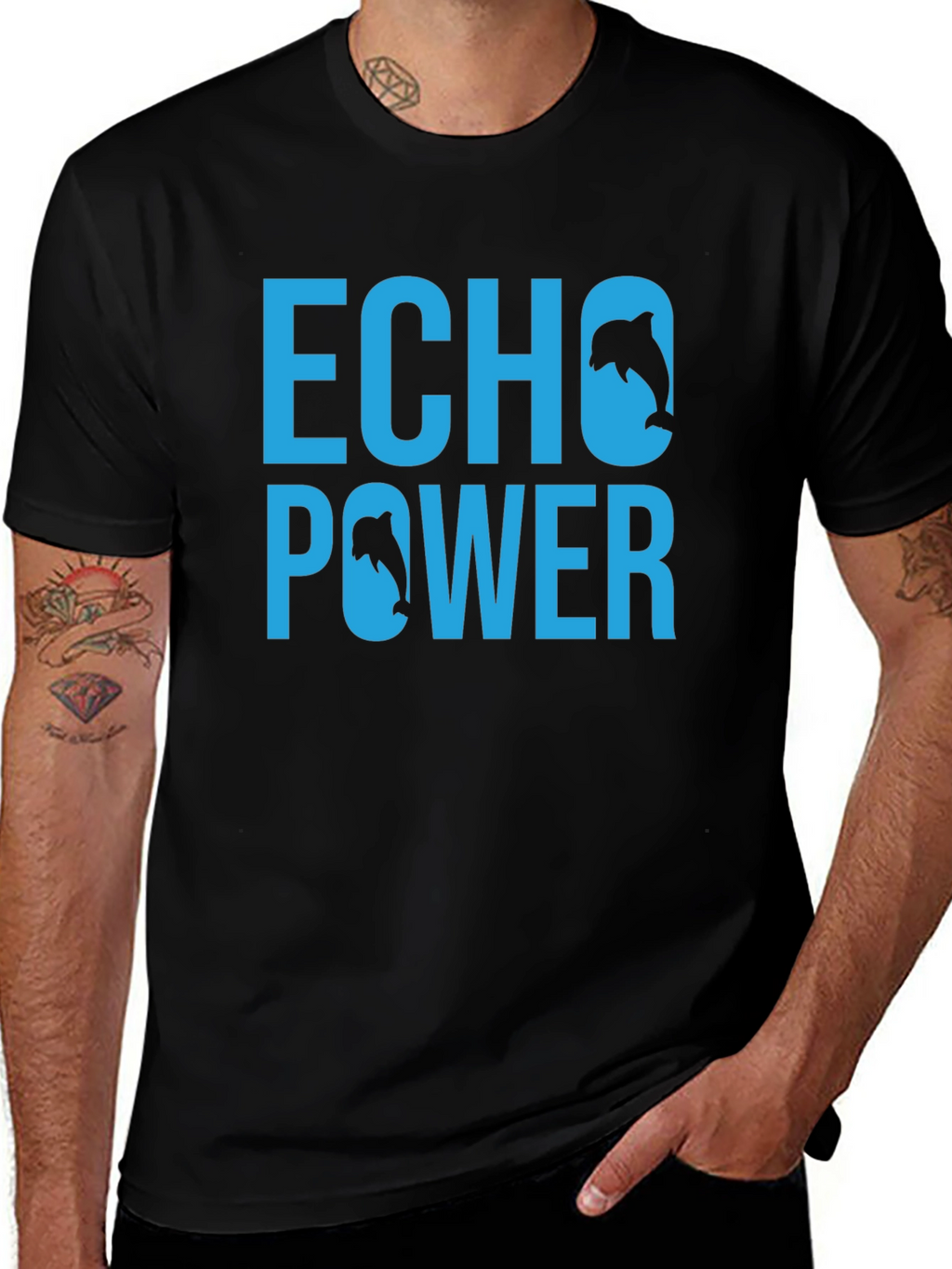 Echo Power Dolphin Graphic T-Shirt - Black