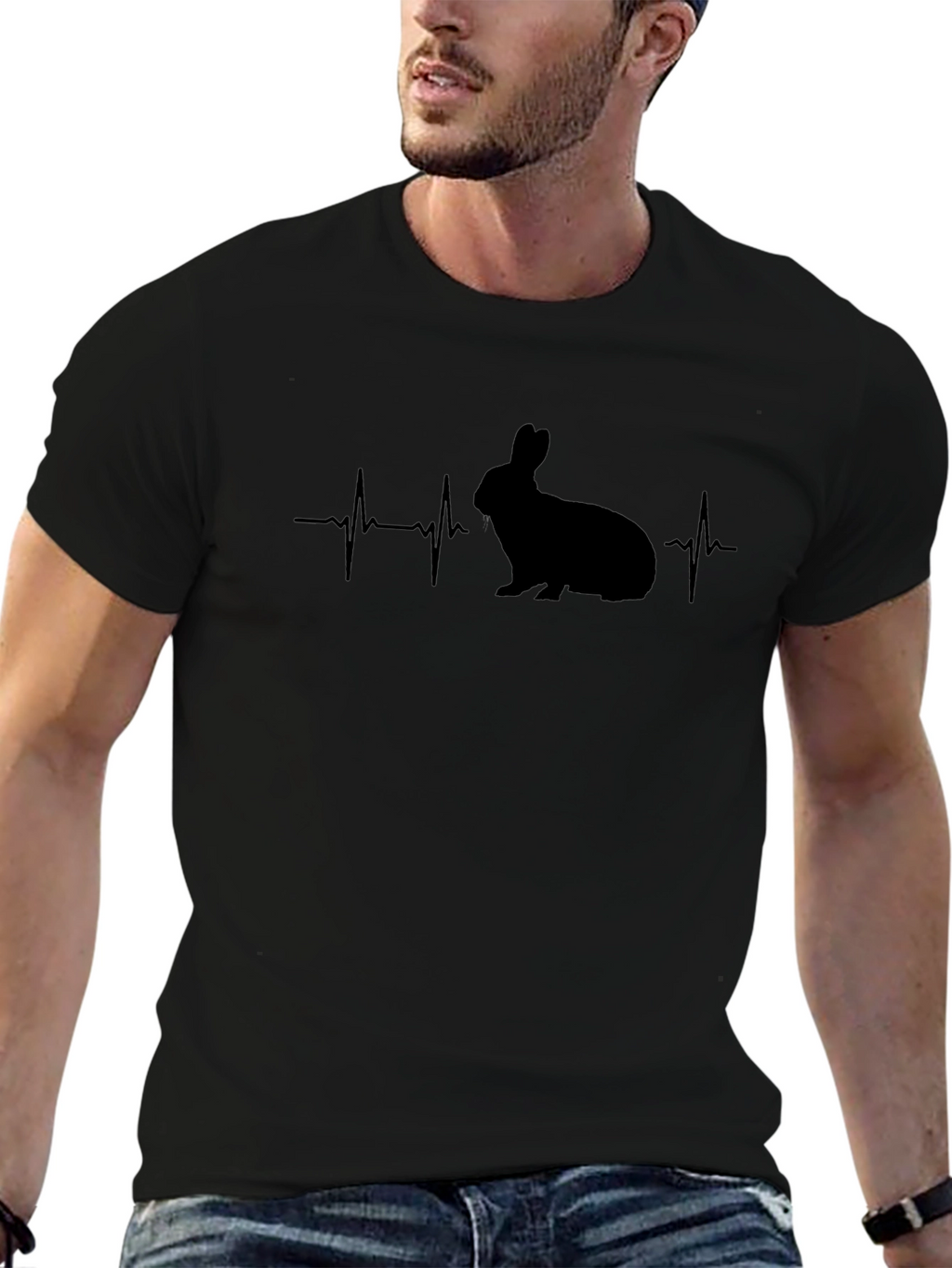 Rabbit Heartbeat Graphic Tee - Mens Black T-Shirt
